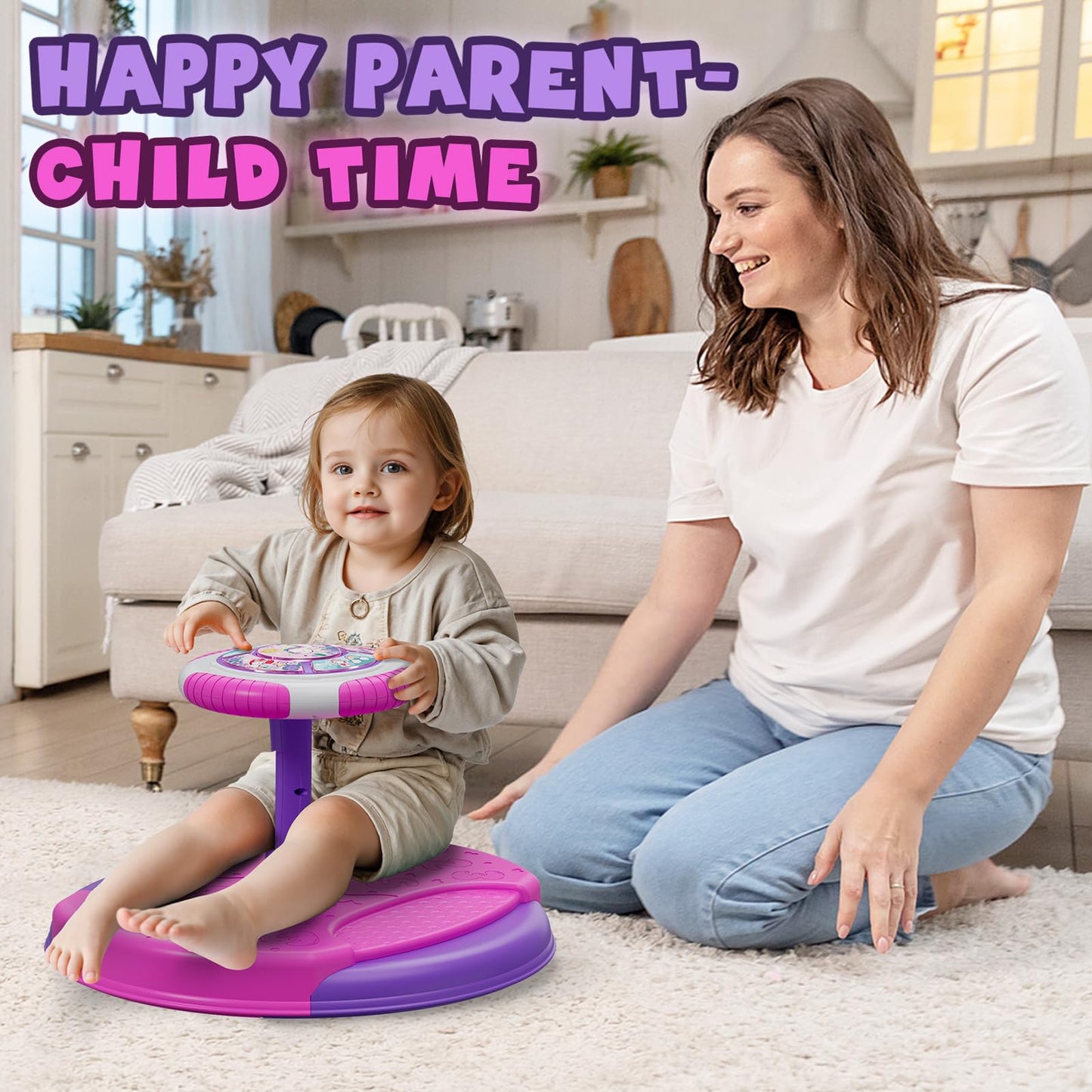 HYES Unicorn Sit and Spin Toys for Toddlers 1-3 Girls, 360° Toddler Spinning Seat with LED Lights and Music, Sensory Toys Birthday Gift for Kids 3-5