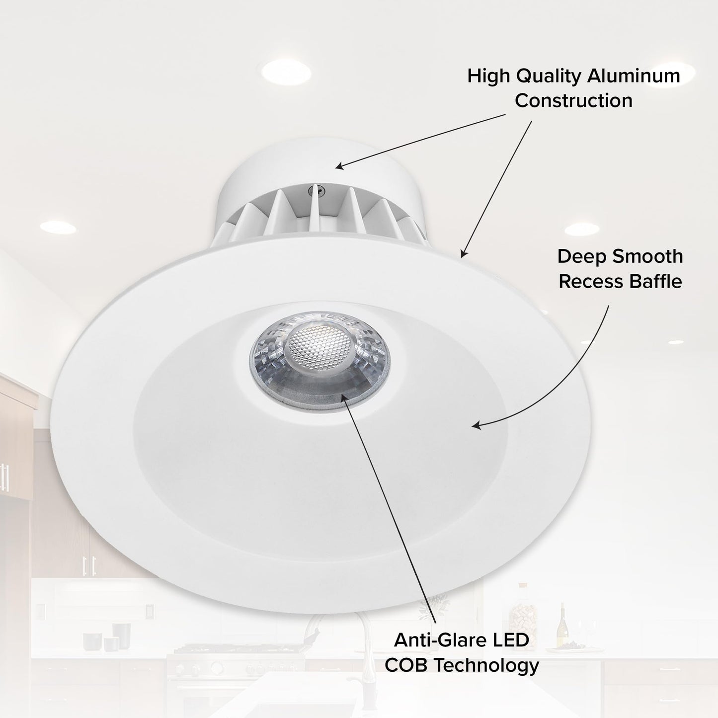 Maxxima 5 in. & 6 in. Retrofit Recessed Anti-Glare LED Downlight, 1300 Lumens, 5 Color Temperature Selectable 2700K/3000K/3500K/4000K/5000K, Dimmable, E-26 Quick Connect Adapter, 90 CRI, White Trim