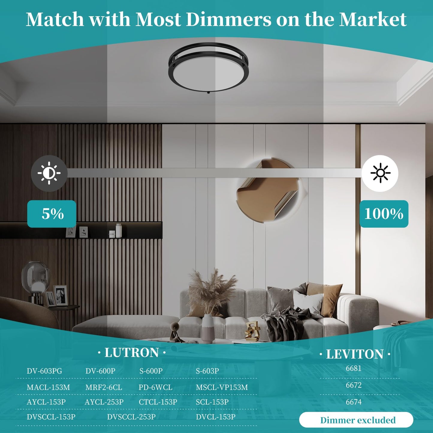 16Inch LED Ceiling Light Fixtures, Flush Mount Light Fixtures 50W, 5CCT Adjustable 2700K 3000K 4000K 5000K 6500K, Close to Ceiling Light for Kitchen Hallway Bathroom Kitchen Bedroom Black 2 Packs
