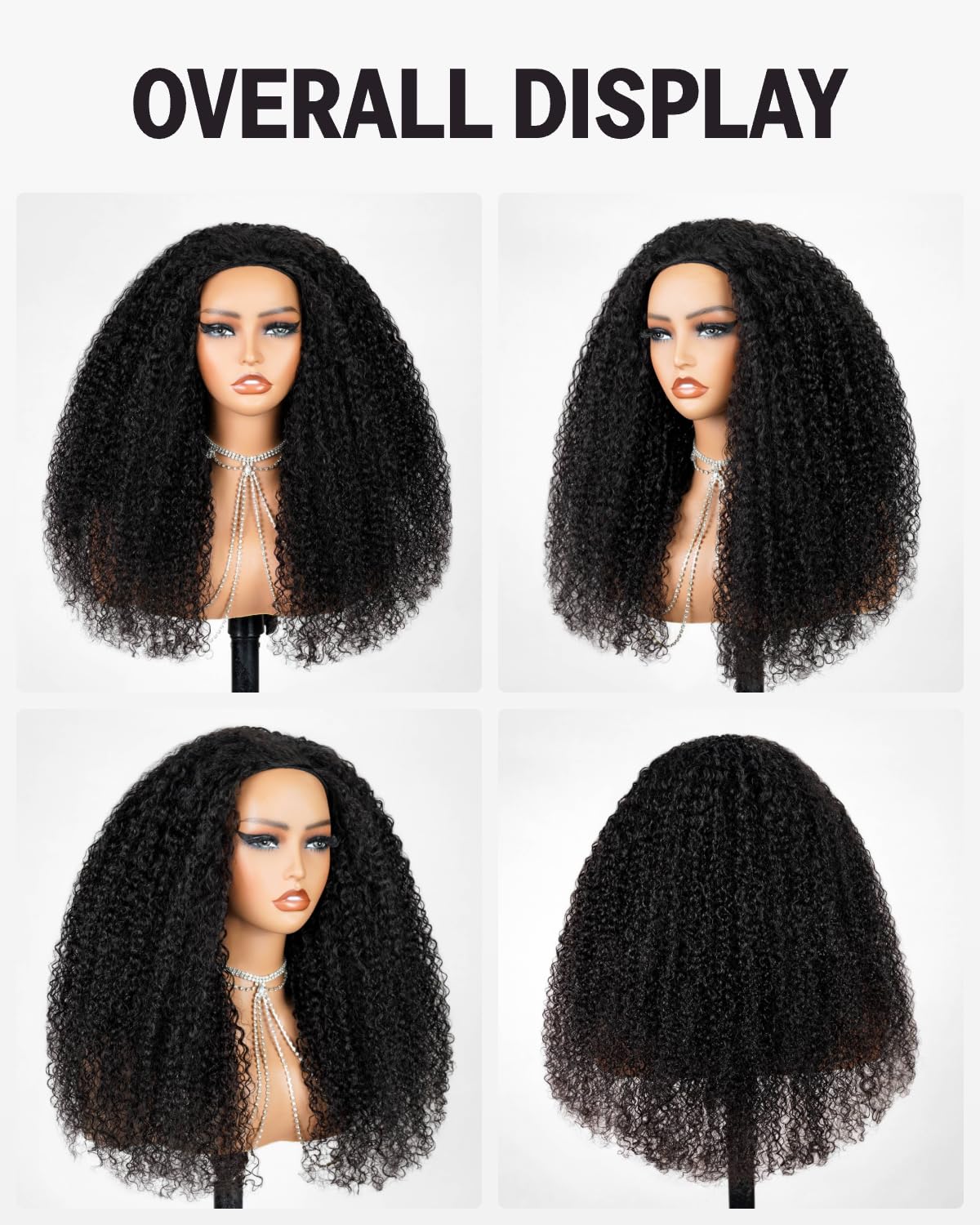 Megalook hair Headband Wig Human Hair Kinky Curly Glueless Wigs Human Hair Machine Made No Lace Headband Wigs,Natural Black Kinky Curly Wig Drawstring Ponytail for Black Women 16 Inch