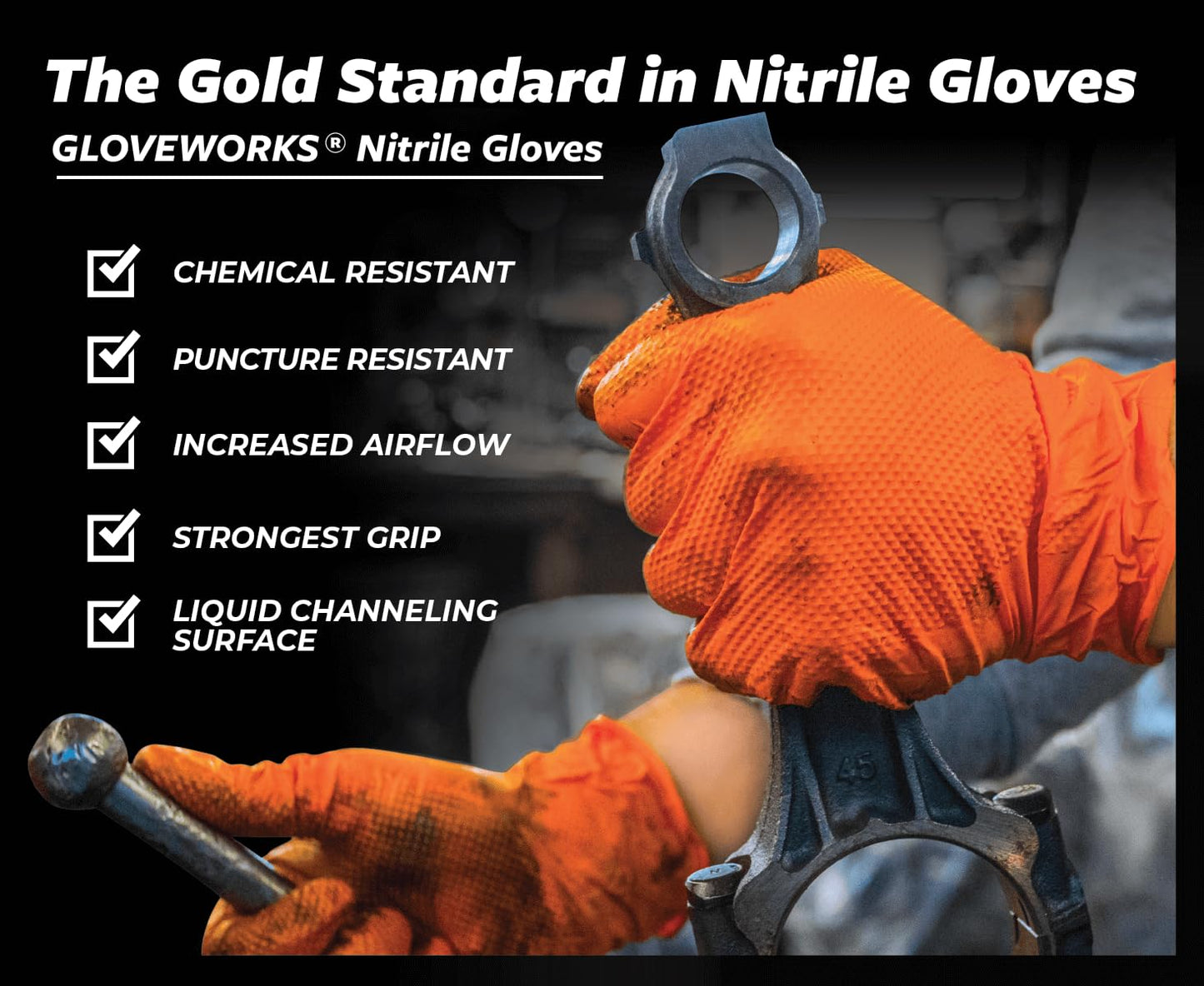 GLOVEWORKS Orange Nitrile Gloves 8 Mil Disposable Heavy Duty Raised Diamond Texture Latex Free Mechanic, Large 2 Boxes of 100