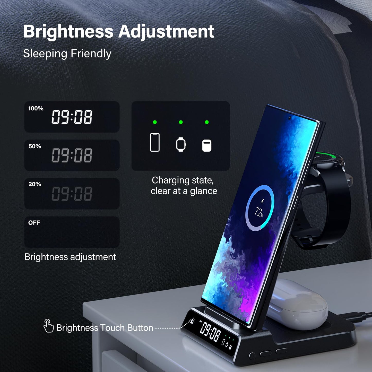 Wireless Charger for Samsung, 3 in 1 Wireless Charging Station for Samsung Galaxy S24 Ultra/S23 Ultra/S22/S21/Note 20/Z Flip 6/Fold 6, Charger for Samsung Galaxy Watch Ultra/7/6/5, Galaxy Buds 2/2 Pro