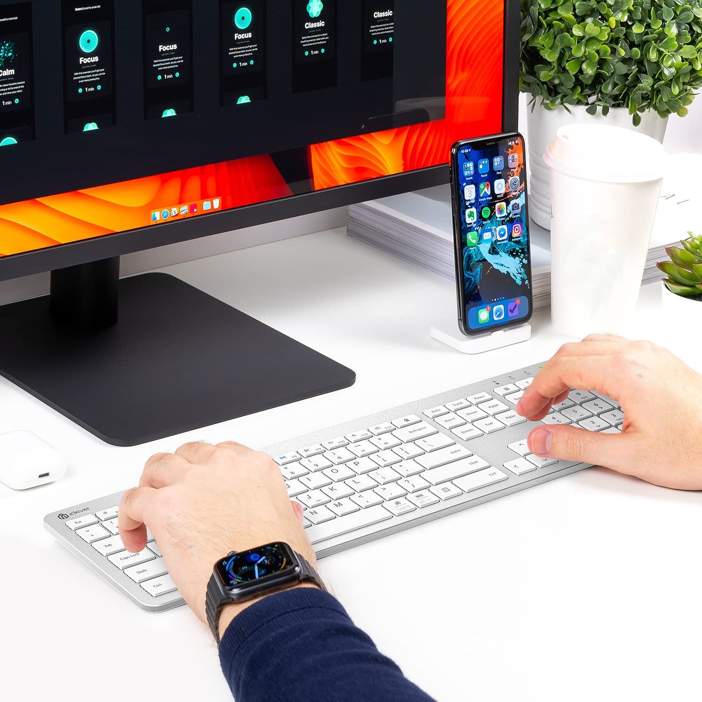 iClever Wireless Keyboard and Mouse, GK08 Wireless Keyboard Mouse Combo, Ergonomic, Quiet, Full Size Design with Number Pad, 2.4G Connection Slim Mac Keyboard and Mouse for Windows Mac OS Computer