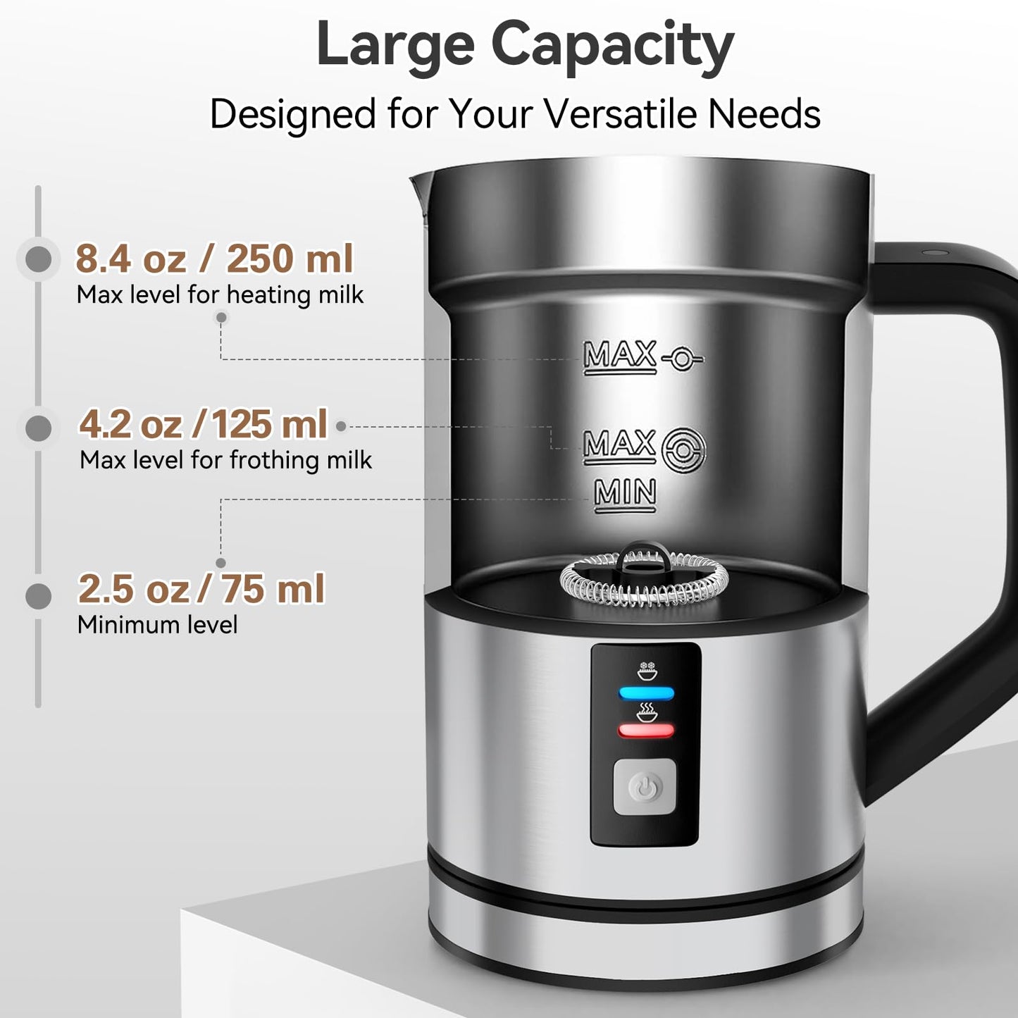 Secura Milk Frother, Electric Milk Steamer Stainless Steel, 8.4oz/250ml Automatic Hot and Cold Foam Maker and Milk Warmer for Latte, Cappuccinos, Macchiato, 120V
