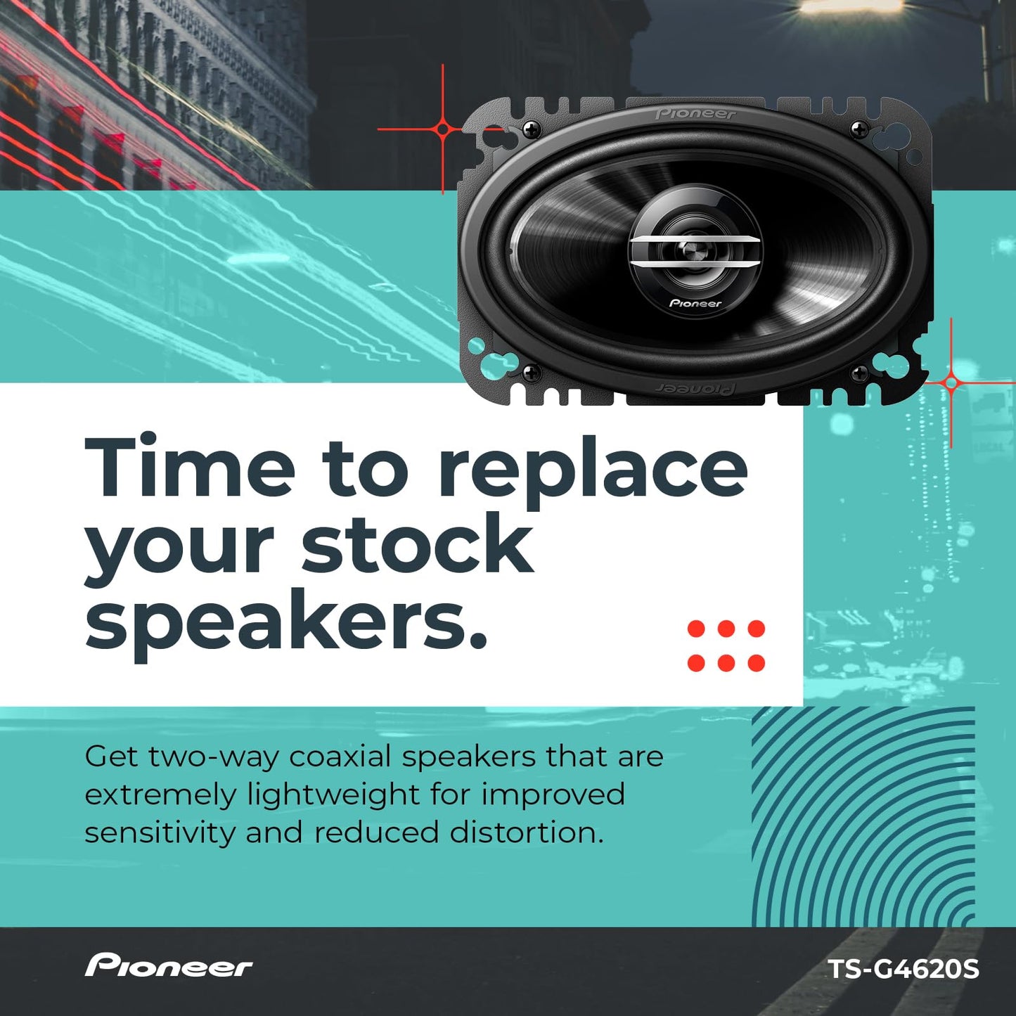 Pioneer G-Series TS-G4620S 4” x 6” 2-Way Speakers (Pair) – 210W Max, Balanced Sound + Smooth Treble, Great Stock Replacement, High-Efficiency Speaker Designed for OEM Power