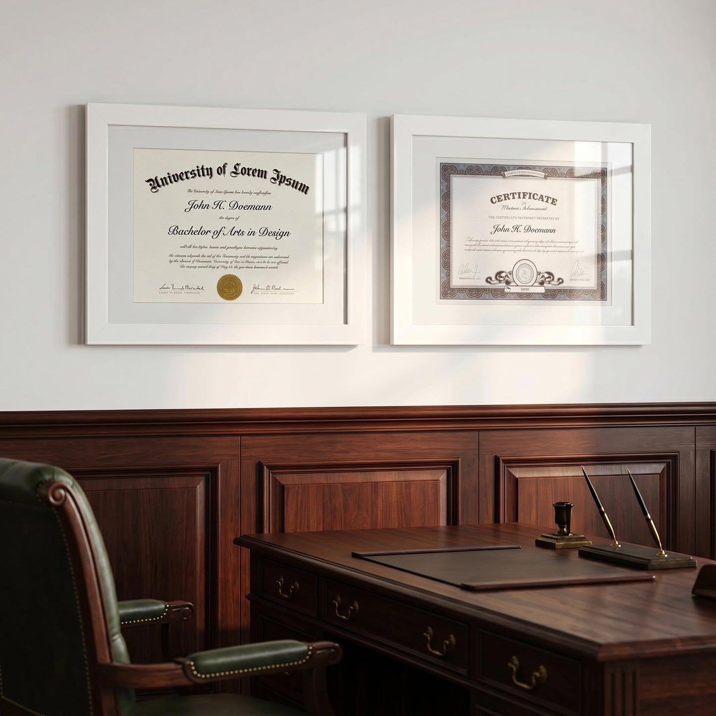 Americanflat 11x14 Diploma Frame with Shatter-Resistant Glass - Set of 2 - Use as 8.5x11 Frame with Mat or Display 11x14 Documents Without Mat - Certificate Frames with Engineered Wood - White