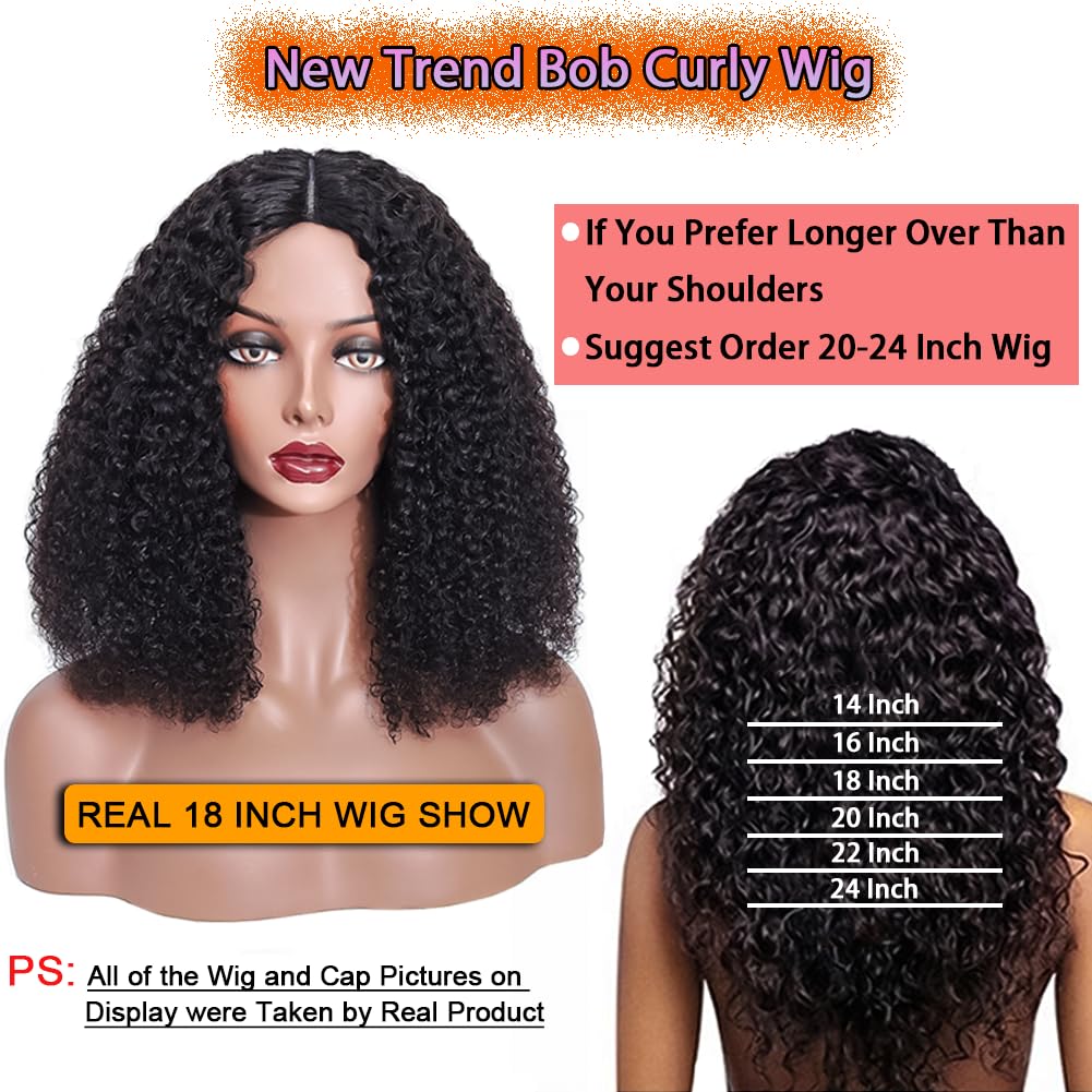 RAGMZZE v part wig human hair kinky curly upgrade u part glueless wigs human hair pre plucked pre cut for black women 180% density 4x4x1 inch middle net clip in half wig natural black 18 inch