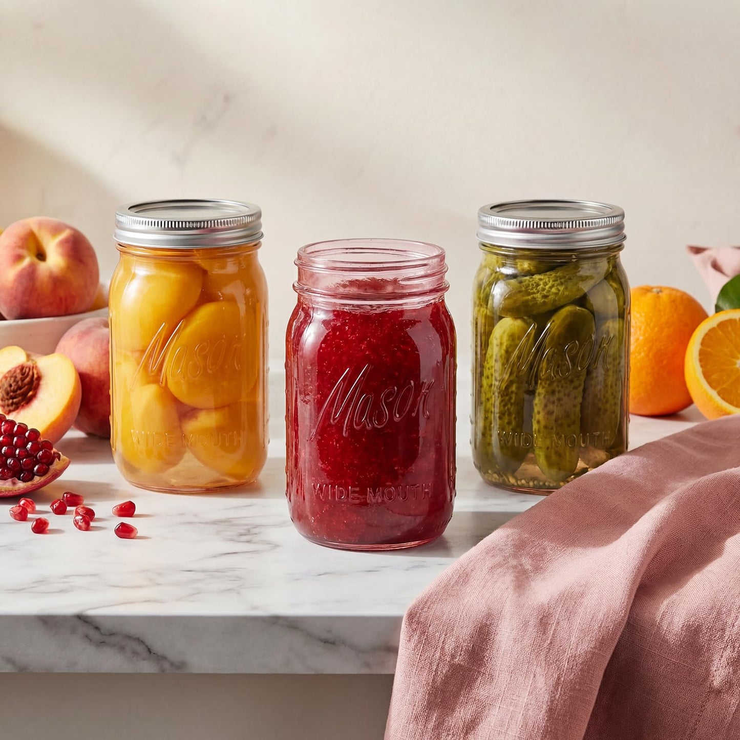 SUT Wide Mouth Mason Jars 32 oz,9 Pack Quart Mason Jars With Airtight lids and Bands,Pink Canning Jars 32 oz for Preserving,Meal Prep,Overnight Oats,Fermenting, Pickling