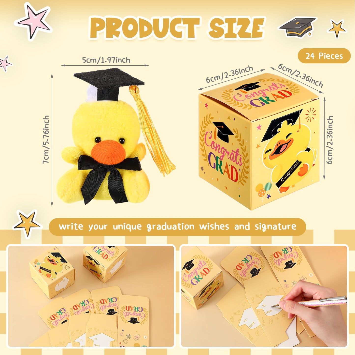 Trnayi 24 Set Mini Graduation Stuffed Duck with Gifts Box Graduation Stuffed Animal Keychain with Cap Gift Set for 2026 Graduations Party Graduations Decoration Prize Exchange Gift