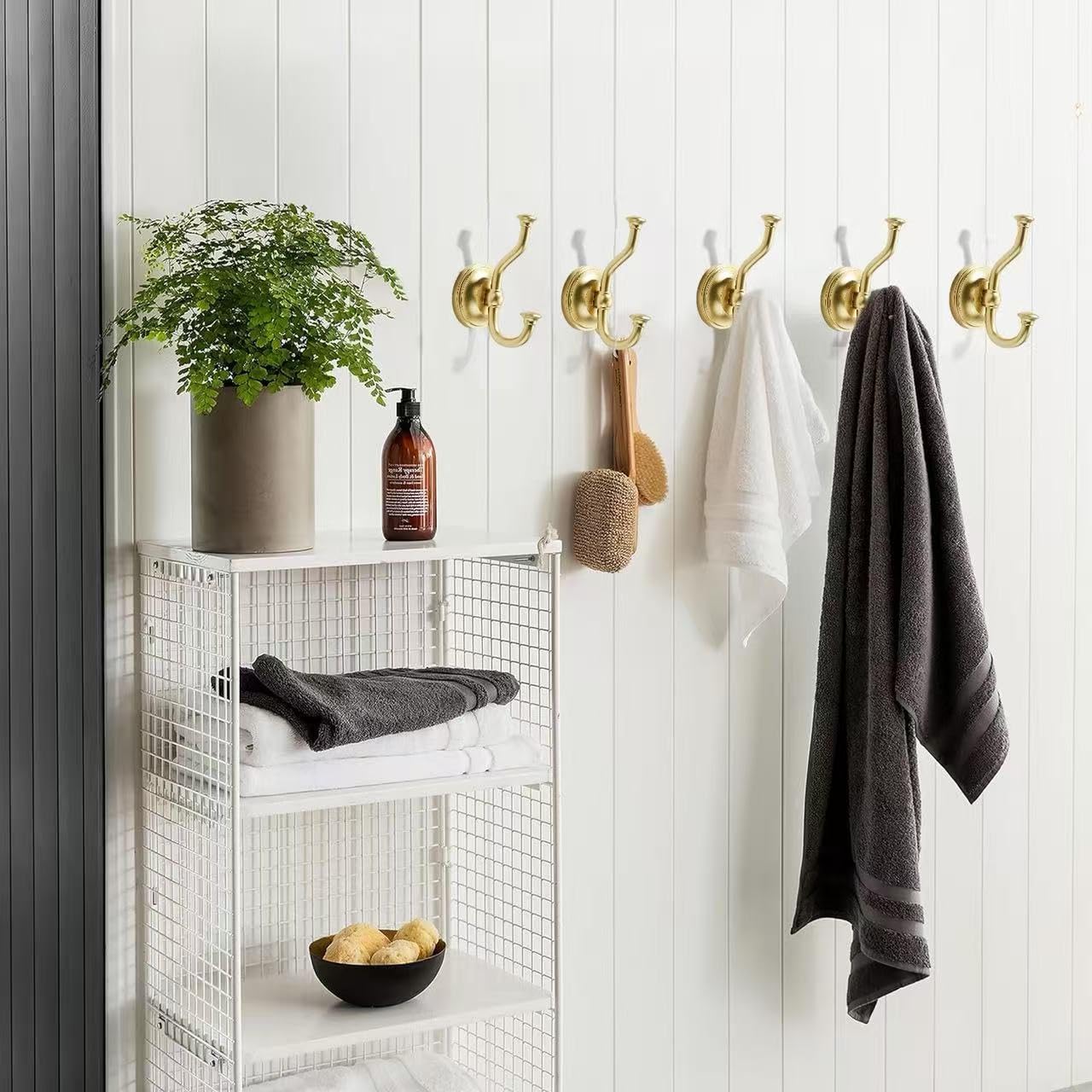 khtumeware 3 Pack 4-1/2 inch Zinc Alloy Vintage Wall Brushed Gold Large Coat Hooks Suitable for Tile, Wood Board, Glass Walls, Bathroom, Entrance Hall, Kitchen, Multi-Functional Robe Hooks