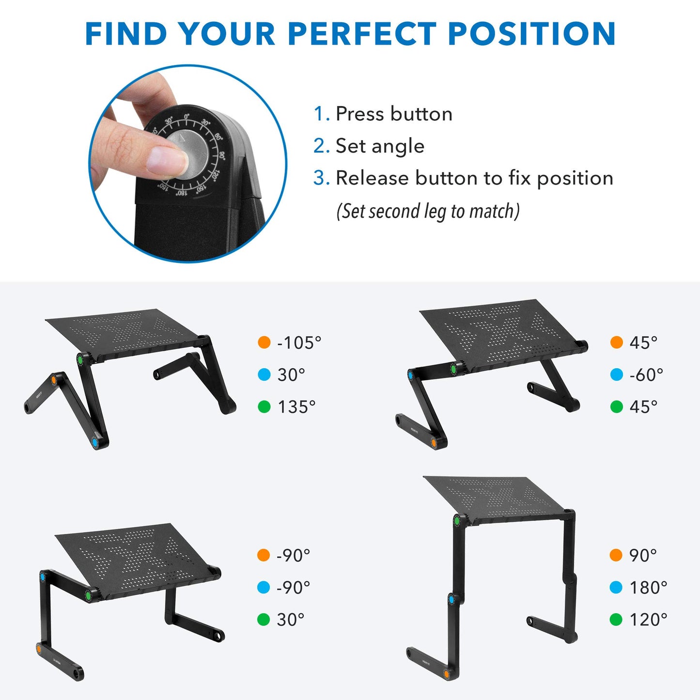 Mount-It! Adjustable Laptop Stand & Lap Desk, Freestanding Sit-Stand Laptop Tray for Bed, Couch, Desk & Floor, 22 lb Capacity, 1.6–18.9” Height, Ventilated Aluminum, Ships Fully Assembled