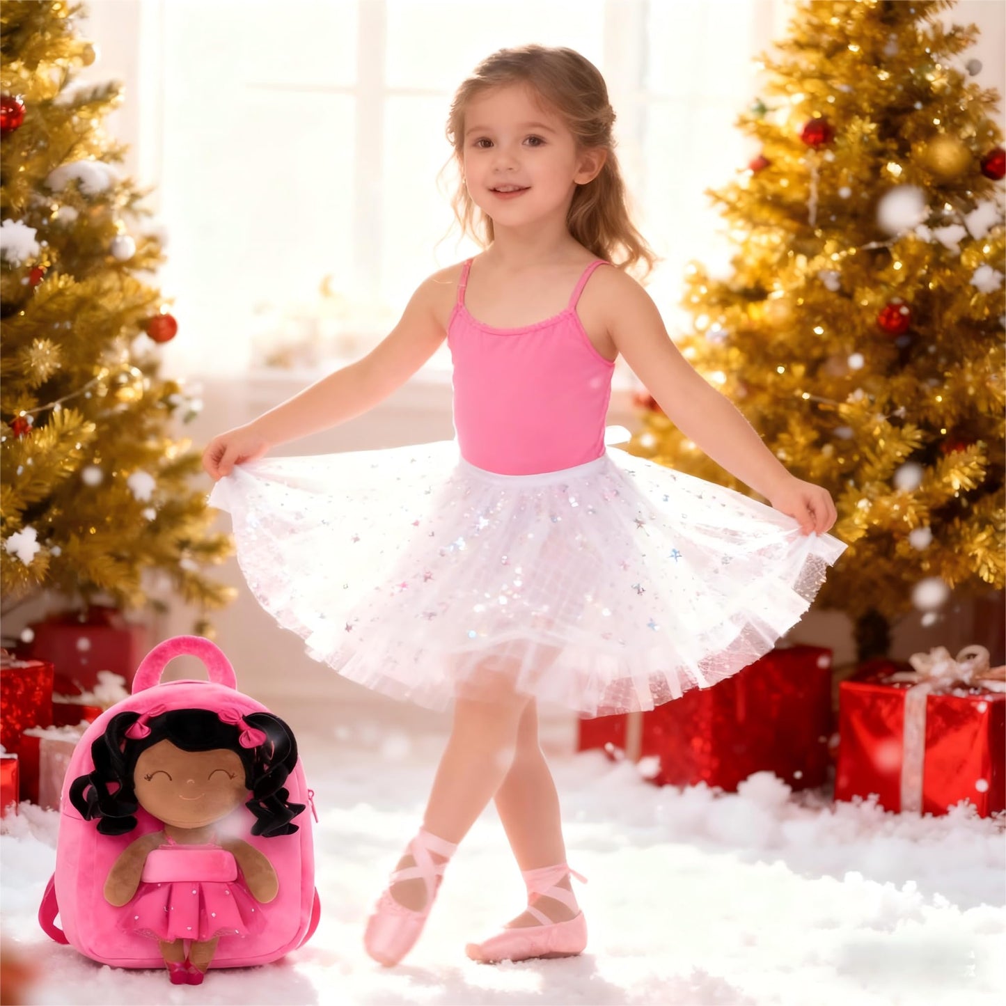 Gloveleya Toddler Backpack for Kids Soft Toys Plush Curly Ballet Girl Doll Rose 9 Inches