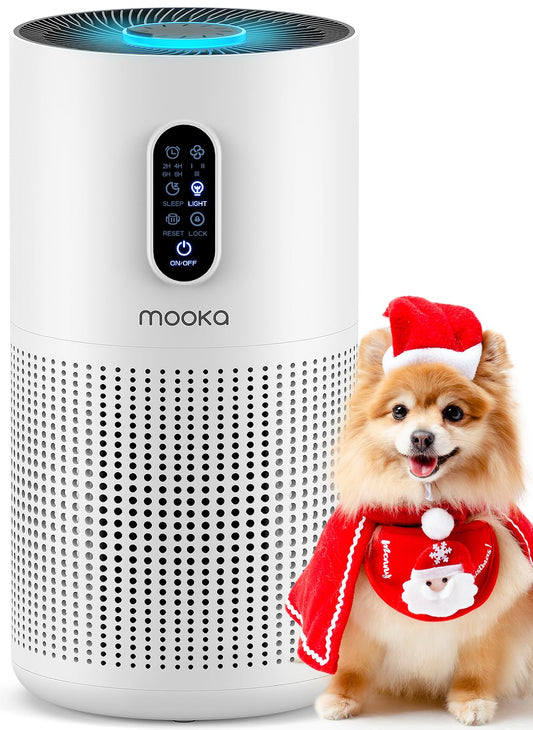 Air Purifiers for Home Large Room up to 1500 ft², MOOKA HEPA Air Purifier for Home Pets Hair in Bedroom with Aromatherapy, Air Filter Cleaner for Dorm, Pets, Office, 20dB, Night Light, B-D03, White