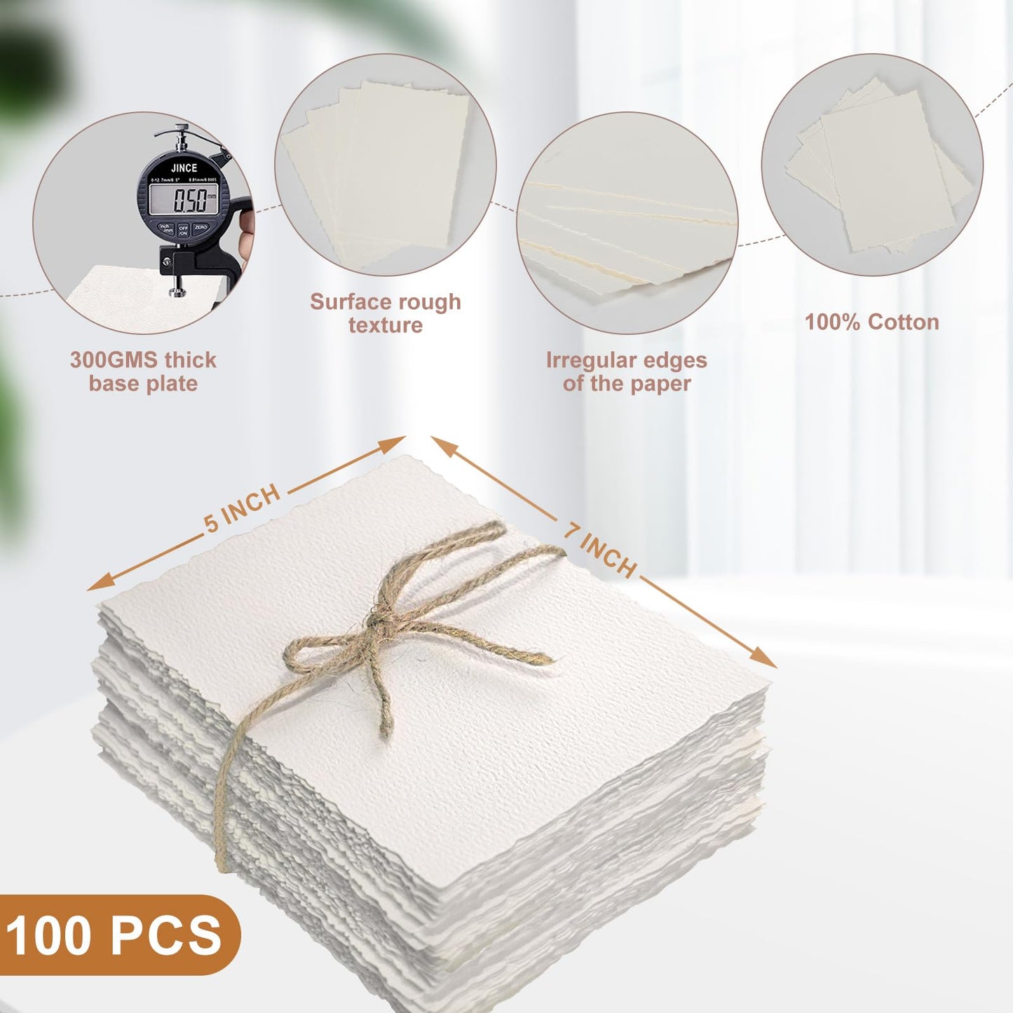 Vellumasx 100 Sheets Textured Paper 5 x 7 inch, Cold Press Watercolor Paper 140lb/300 GSM, Handmade Sheet for Watercolors,Cards,Crafts,Wedding Invitations