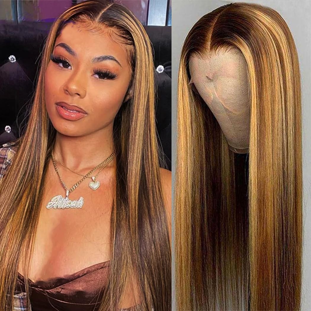 Koreyo Highlight Lace Front Wig Pre Plucked 13x4 HD Glueless Honey Blonde Lace Front Wig for Women Natural Looking Synthetic Heat Resistant Fiber Lace Wig (26 Inch)