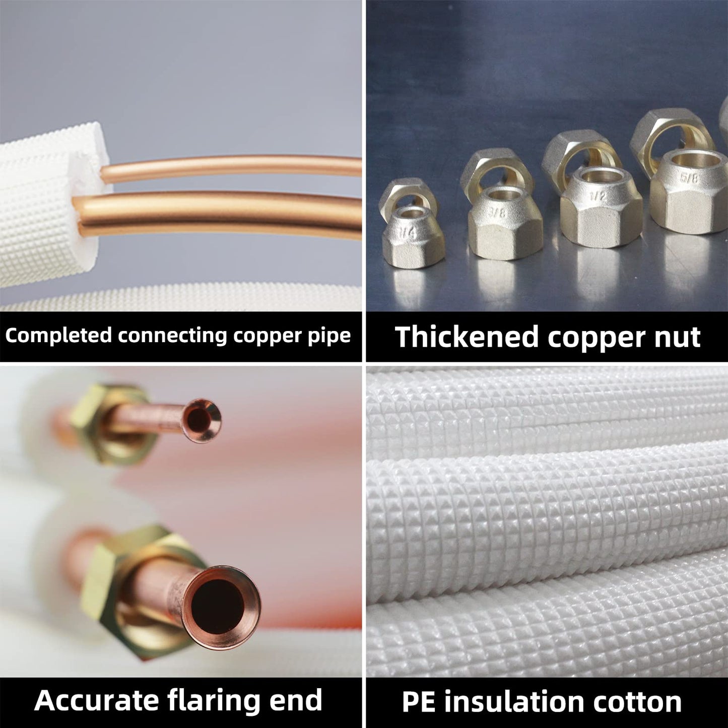 25 Ft Mini Split Line Set.Air Conditioner Copper Tubing Pipes Extension Set, 1/4" & 1/2" 3/8" PE Thickened for AC and Heating Equipment Insulated Coil Line Set HVAC Refrigerant with Nuts. (1/4+1/2)