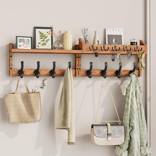 Evermagin 35" Coat Rack Wall Mount with Shelf, 4 in 1 Wall Mounted Coat and Key Hanger with 13 Hooks, Entryway Key Holder with Mail Holder for Living Room, Bedroom