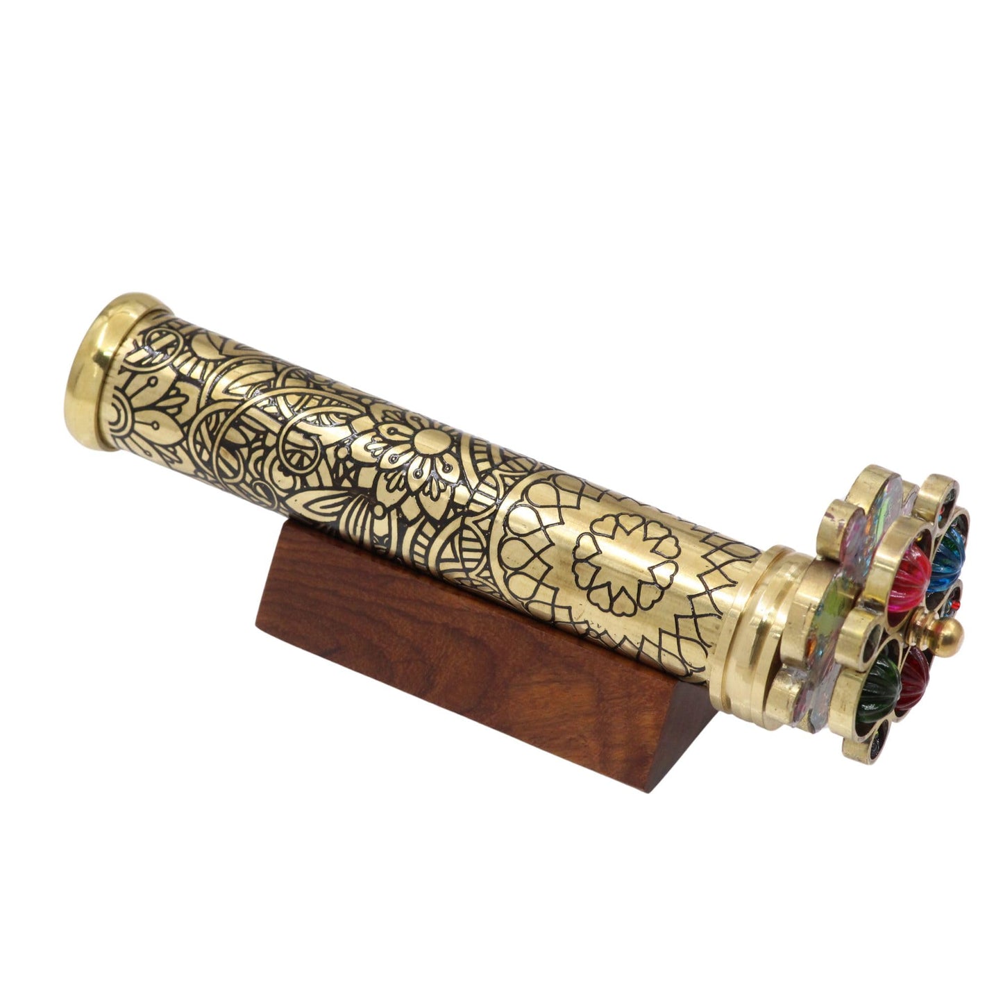 RII Handcrafted Etched Floral Pattern Lacquered Brass Kaleidoscope Includes Two Separate Turning Wheels-A Unique Gift to My Son, Grandson, Daughter. (6.5"x1")