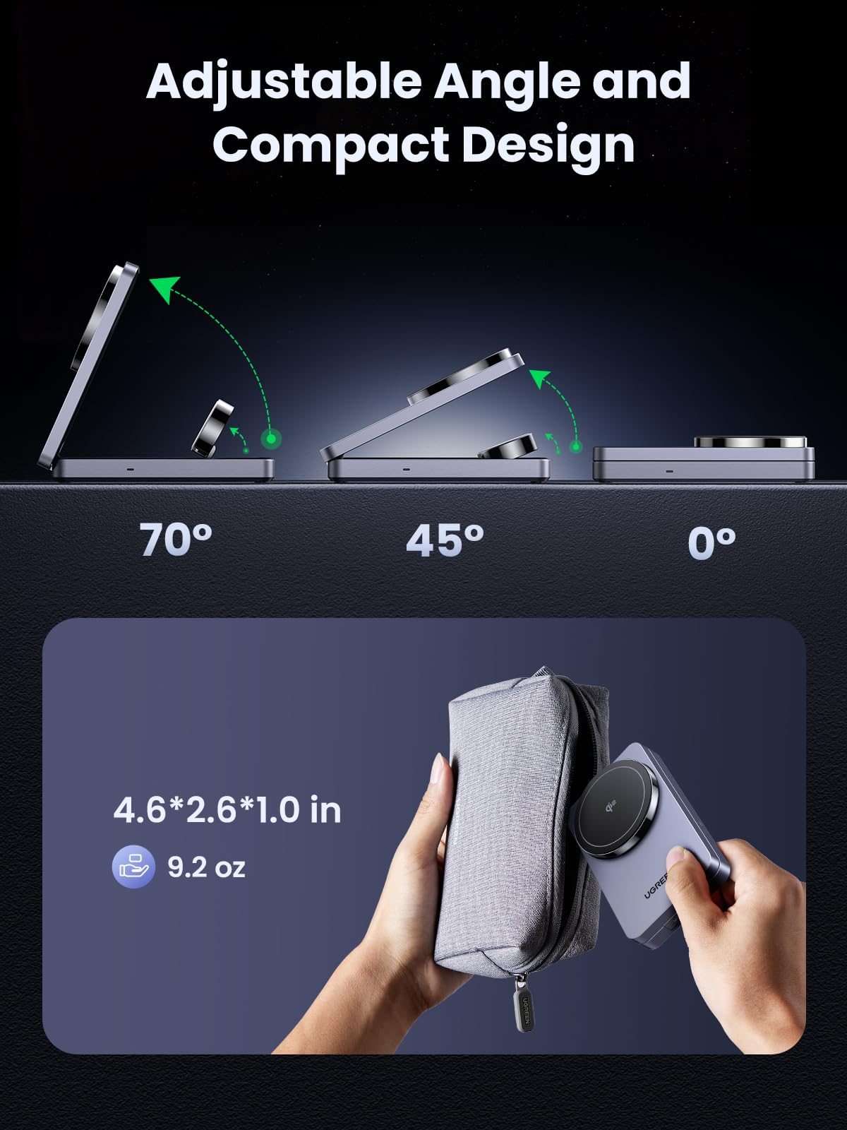 UGREEN MagFlow Qi2 3-in-1 Charger Station for iPhone 16, Foldable Wireless Charger Stand Compatible with iPhone 16/15/14/13/12 Series, AirPods 3/2/Pro, Smartwatch (Included 30W Adapter)