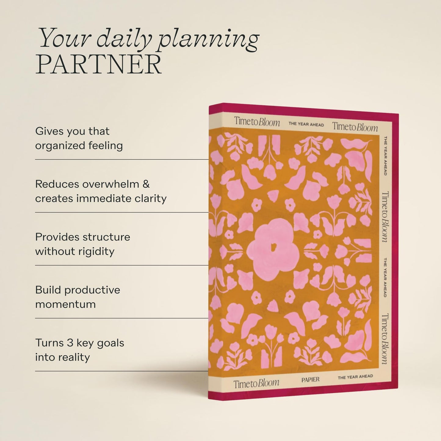 Papier Time to Bloom Daily Planner - Hardcover Vintage Design | Undated 16-Week Goal Planner | Track Habits, Thoughts, To-Dos & Priorities | Beautiful Motivational Gift