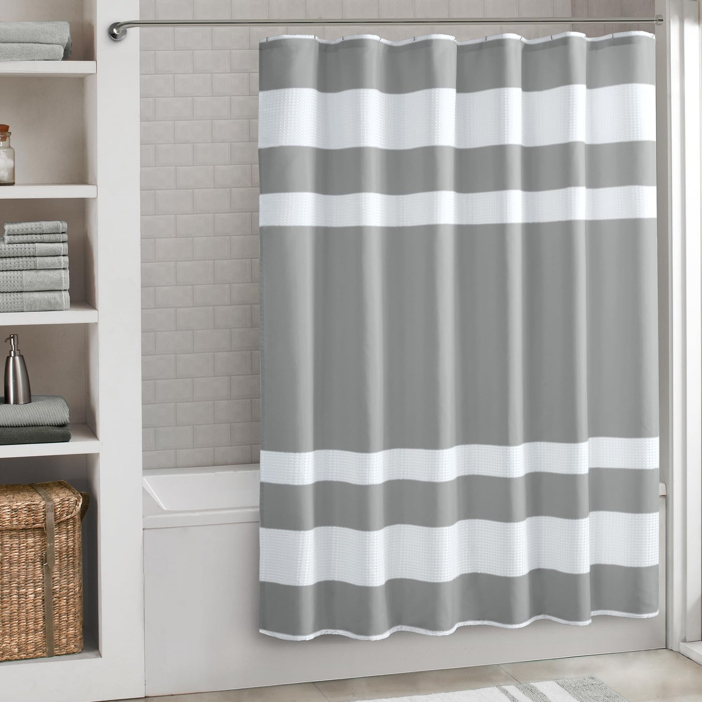 Madison Park Shower Curtain Spa Waffle Weave Long Shower Curtain for Bathroom 3M Scotchgard Moisture Management, Spa Quality Modern Shower Curtains for Bathroom, Long 72x78 Grey