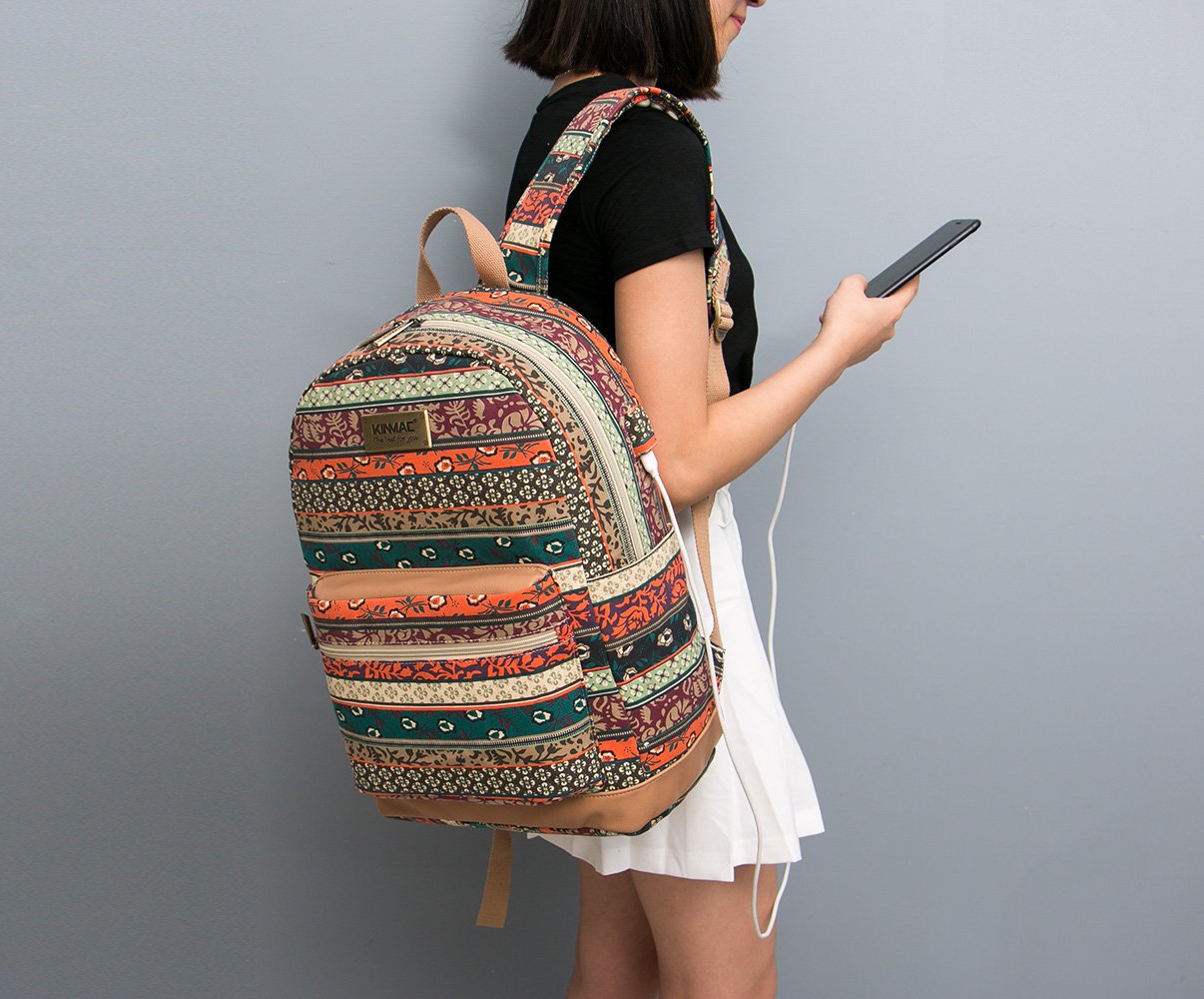 Kinmac New Bohemian Laptop Backpack with Massage Cushioned Straps Travel Outdoor Backpack for Laptop Up to 15.6 Inch