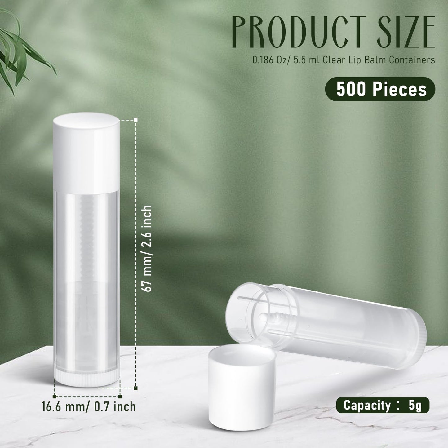Nuanchu 500 Pcs 0.19 oz/ 5.5 ml Empty Lip Balm Tubes Round PVC Lip Gloss Tubes with Caps Lightweight Clear Lip Balm Containers Refillable Lip Balm Tubes Lipstick Tubes for Homemade DIY