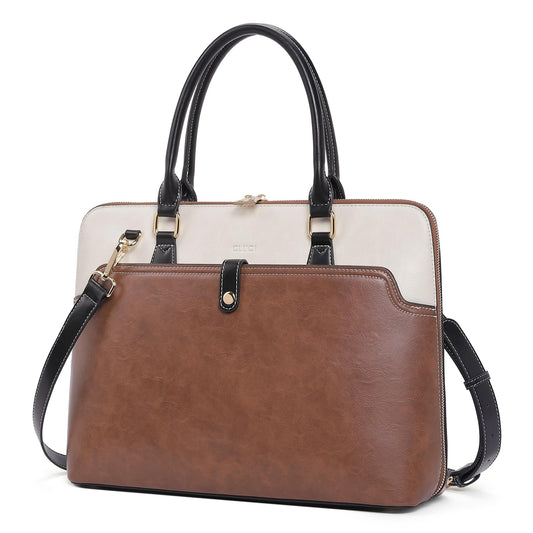 CLUCI Briefcase for Women Oil Wax Leather 15.6 Inch Laptop Slim Business Large Capacity Ladies Shoulder Bags Vintage Brown