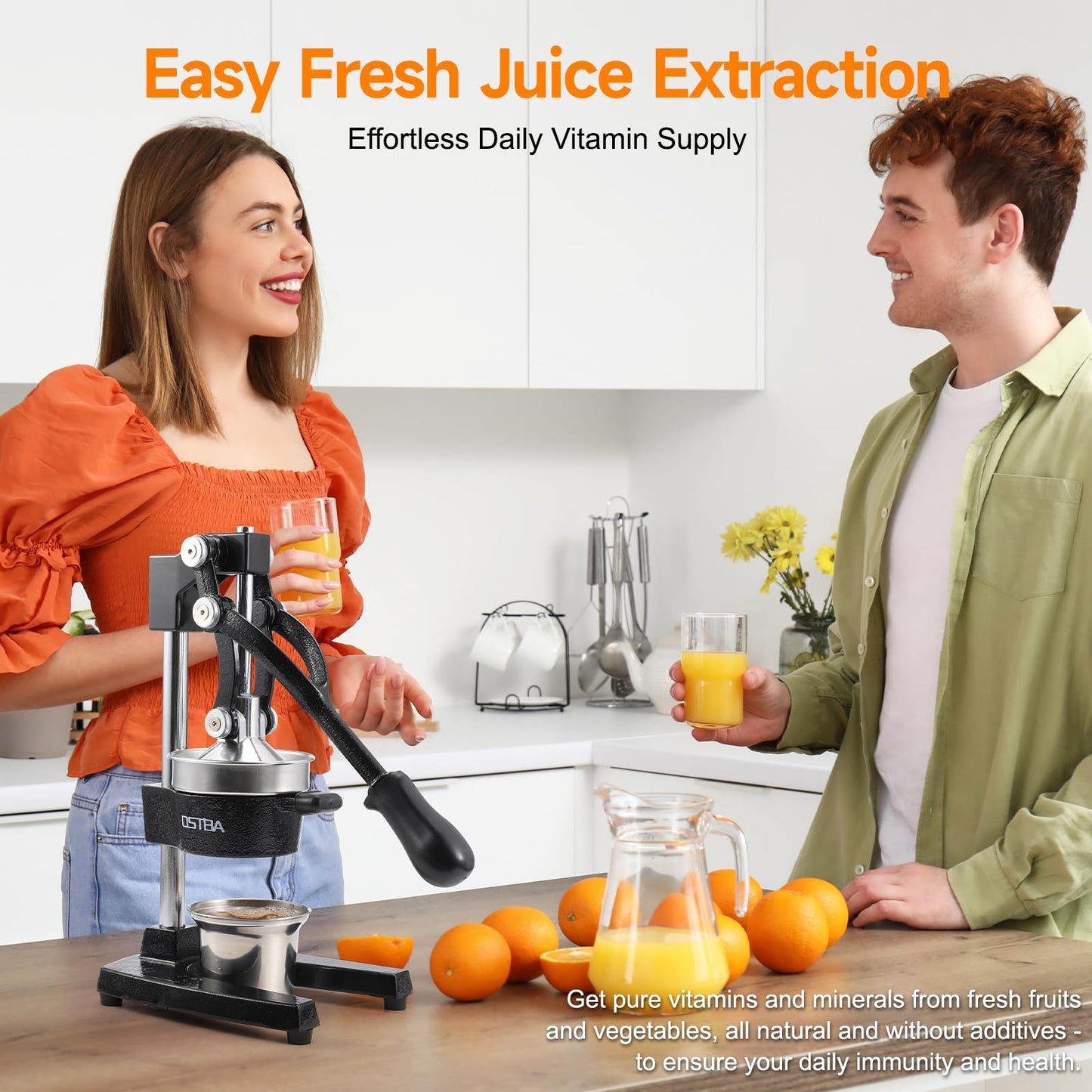 OSTBA Cast Iron Manual Citrus Juicer, Heavy Duty Hand Press Orange Juicer with Stainless Steel Cup & Strainer, Commercial Grade Lemon Squeezer for Orange, Lemon, Lime, Grapefruit, Pomegranate