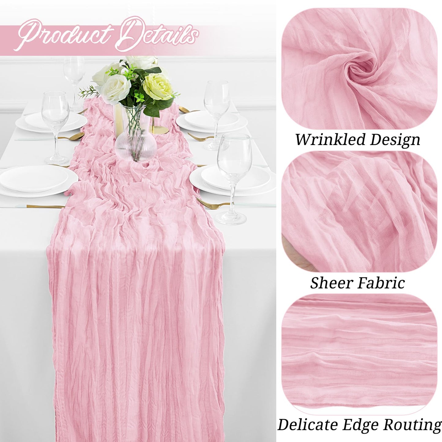12Pack Pink Cheesecloth Table Runner 35 x 120 inch Cheese Cloth Table Runner 10FT Boho Table Runners Rustic Gauze Table Runners for Party Wedding Birthday Dining Bridal Shower Baby Shower Decor