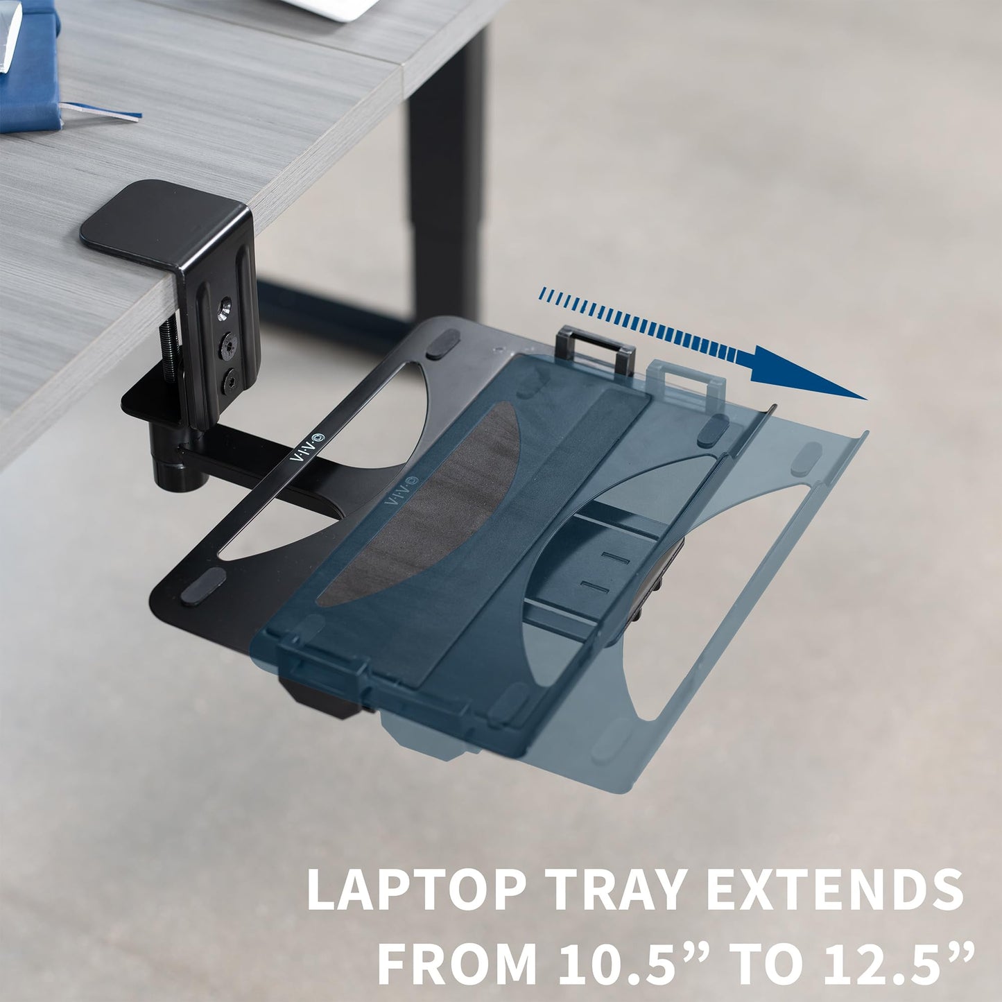 VIVO Clamp-on 12 x 9 inch Rotating Laptop Tray, Extra Sturdy Single Desk Swivel Clamp, Ergonomic Typing, Black, MOUNT-LAP1CB