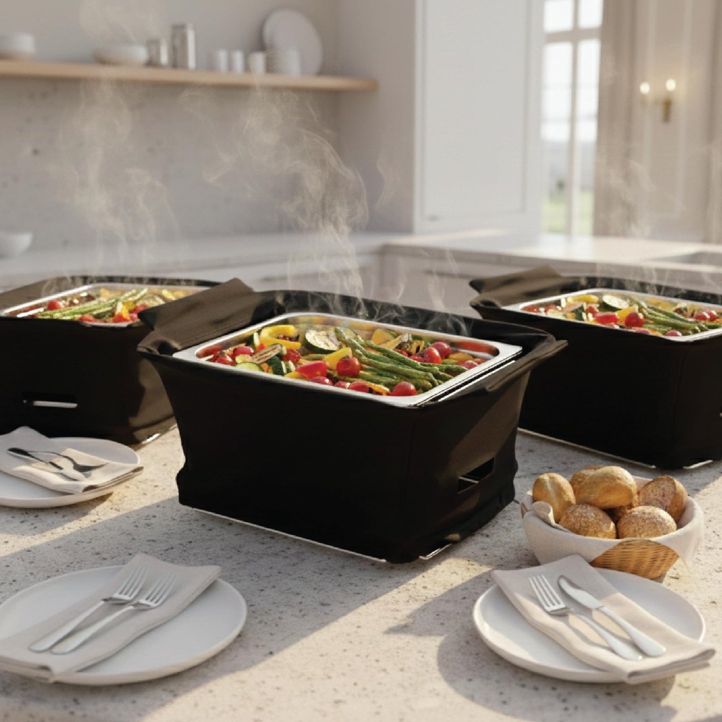 Alpha Living Chafer Wind Guard 6-Pack – Wind Blocker for 20 x 12 x 6.5In Disposable Chafing Dish Rack – Durable Fabric Dish Racks Windcover – Reusable and Easy Fit Catering Supplies Buffet Display