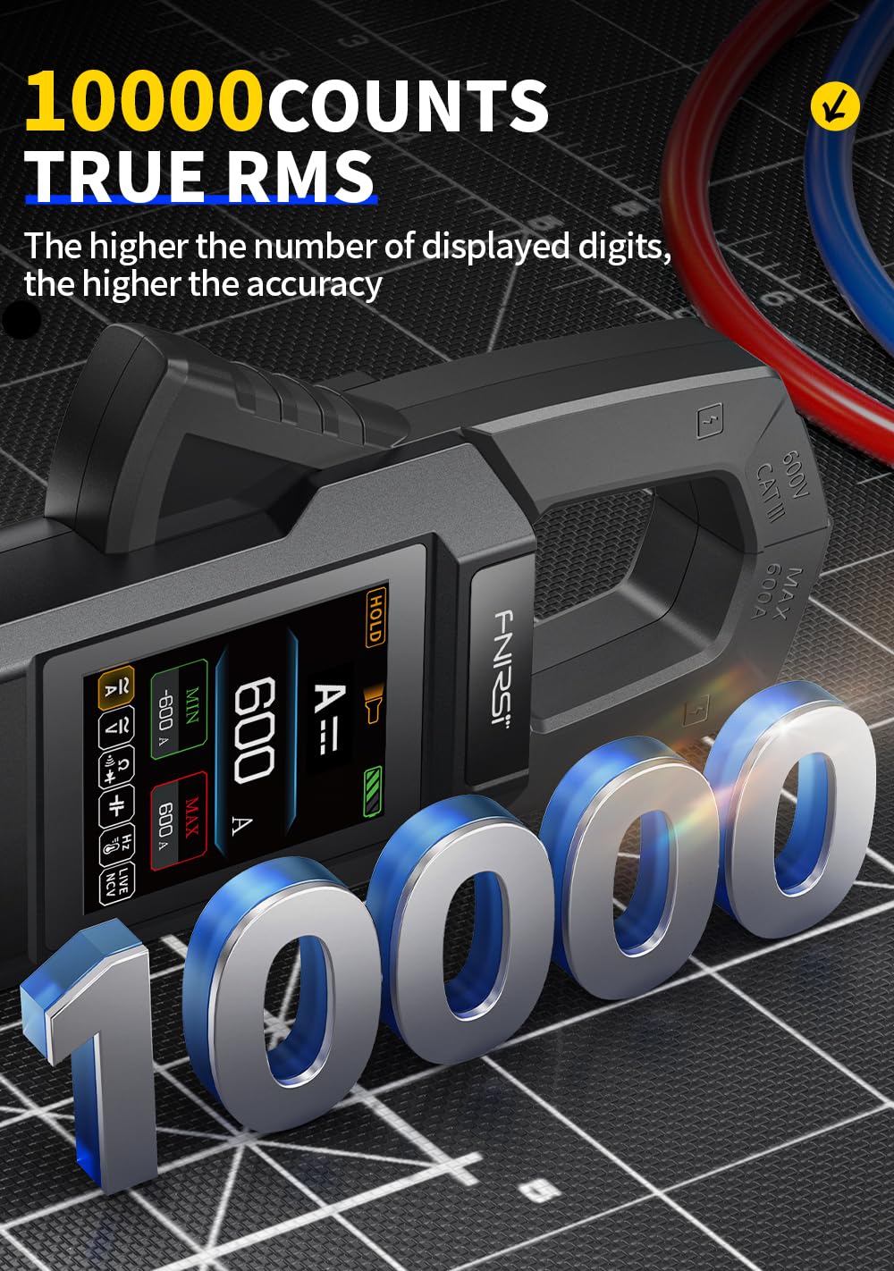 FNRSI DMC-100 Digital Clamp Meter Multimeter 10000 Counts for AC/DC Current/Voltage/Diode/Resistance/Capacitor/Continuity/Temperature/Frequency/Zero Live Wire/NCV Test with Flashlight Blacklight