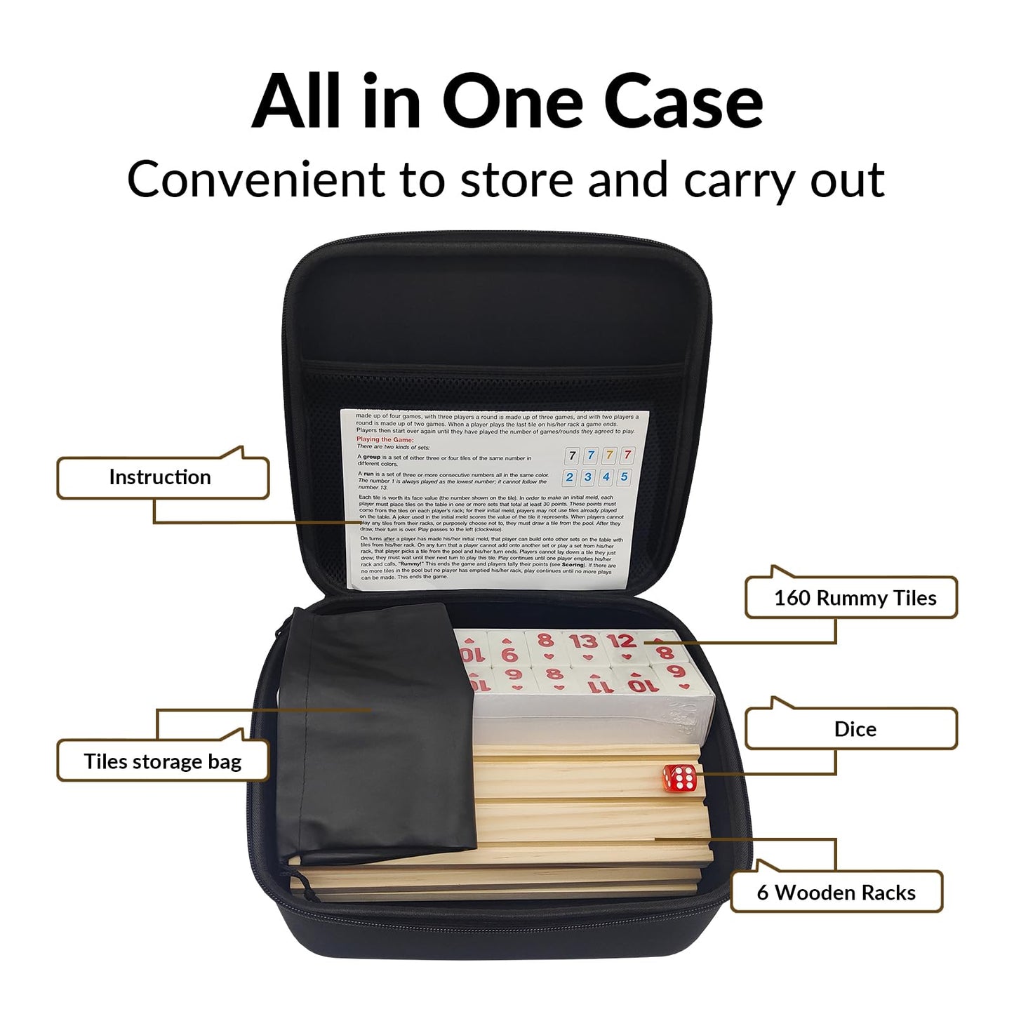 MIDOLITE Rummy Cube 6 Player Edition with 6 Wooden Racks, Rummy Cube Game with Case 6 Players with Portable Case 160 Tiles Rummy Cube Travel Game Set for Family Adults Kids