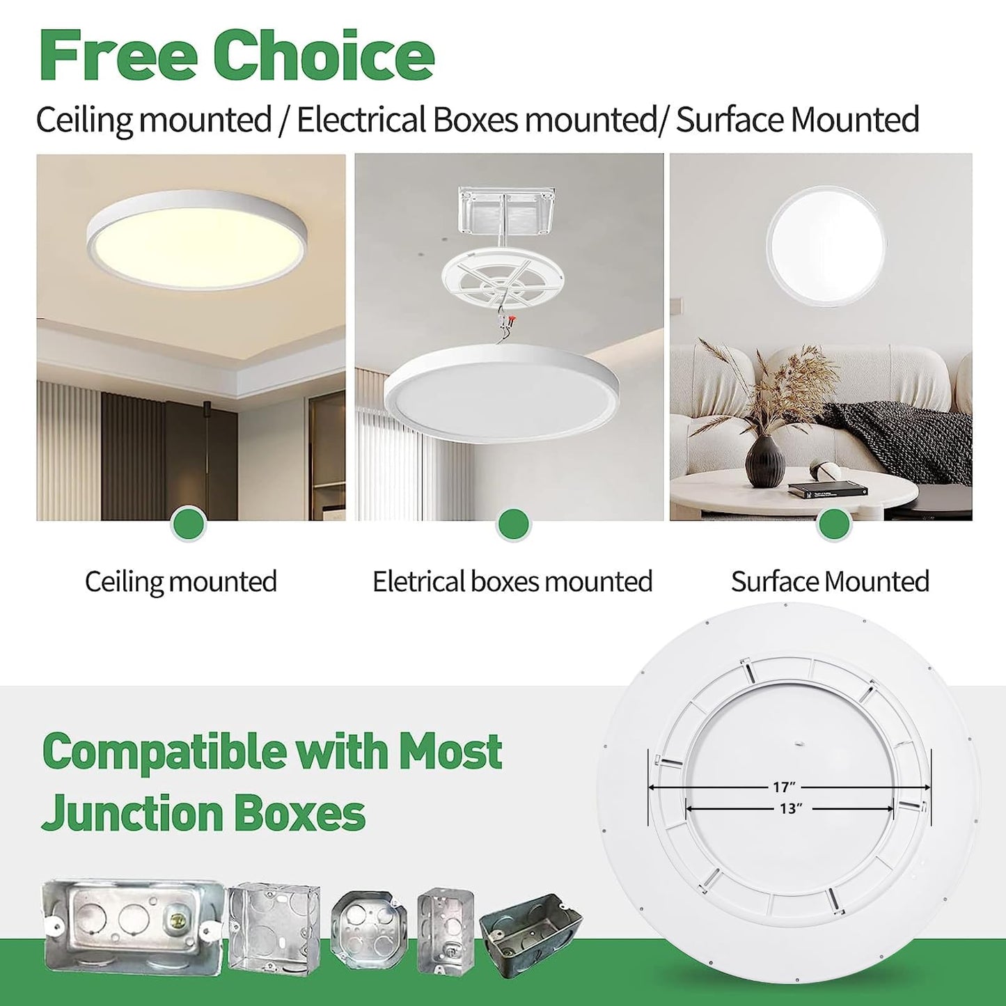 24 Inch Large LED Flush Mount Ceiling Light, 50W,5480LM, 3000K/4000K/6000K CCT Selectable,White Round Flat Panel Low Profile Ceiling Light Fixtures for Hallway, Kitchen, Bedroom, Laundry Room