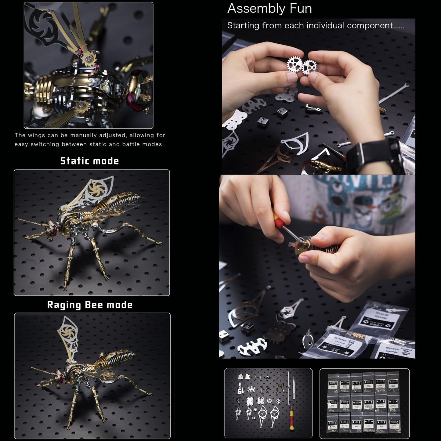 3D Metal Puzzles for Adults: The Northern Giant Hornet Model Kits, 3D Metal Puzzle Mechanical Wasp Building Blocks, Difficult DIY for Assembly, Birthday Gifts for Men