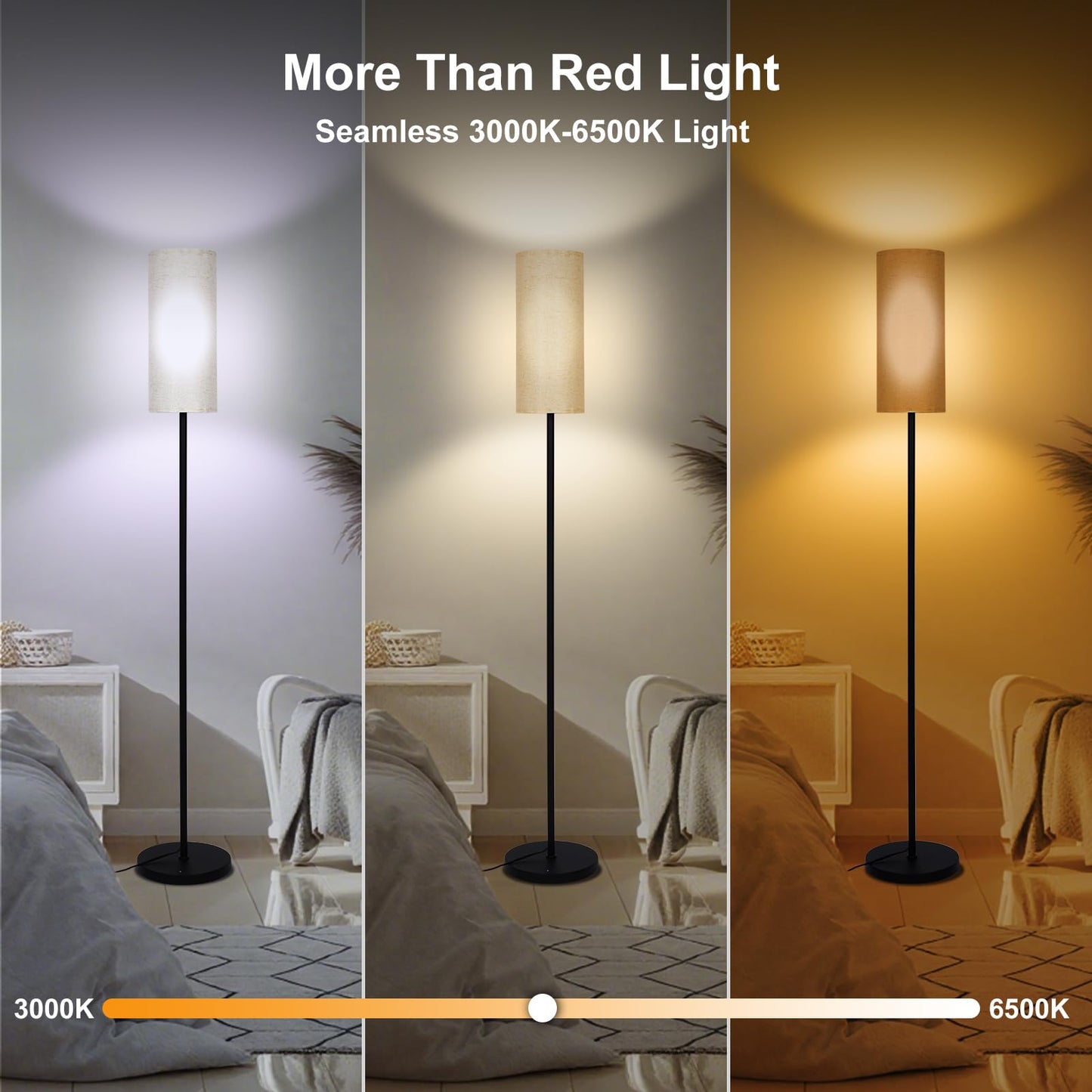 SNVHLQ Floor Lamp with Red Light - 670nm Red Night Light for Sleep, 3CCT LED Standing Lamp with Remote, Dimmable Modern Floor Light with Timer and Memory, Sturdy Iron Base, Linen Shade, for Bedroom