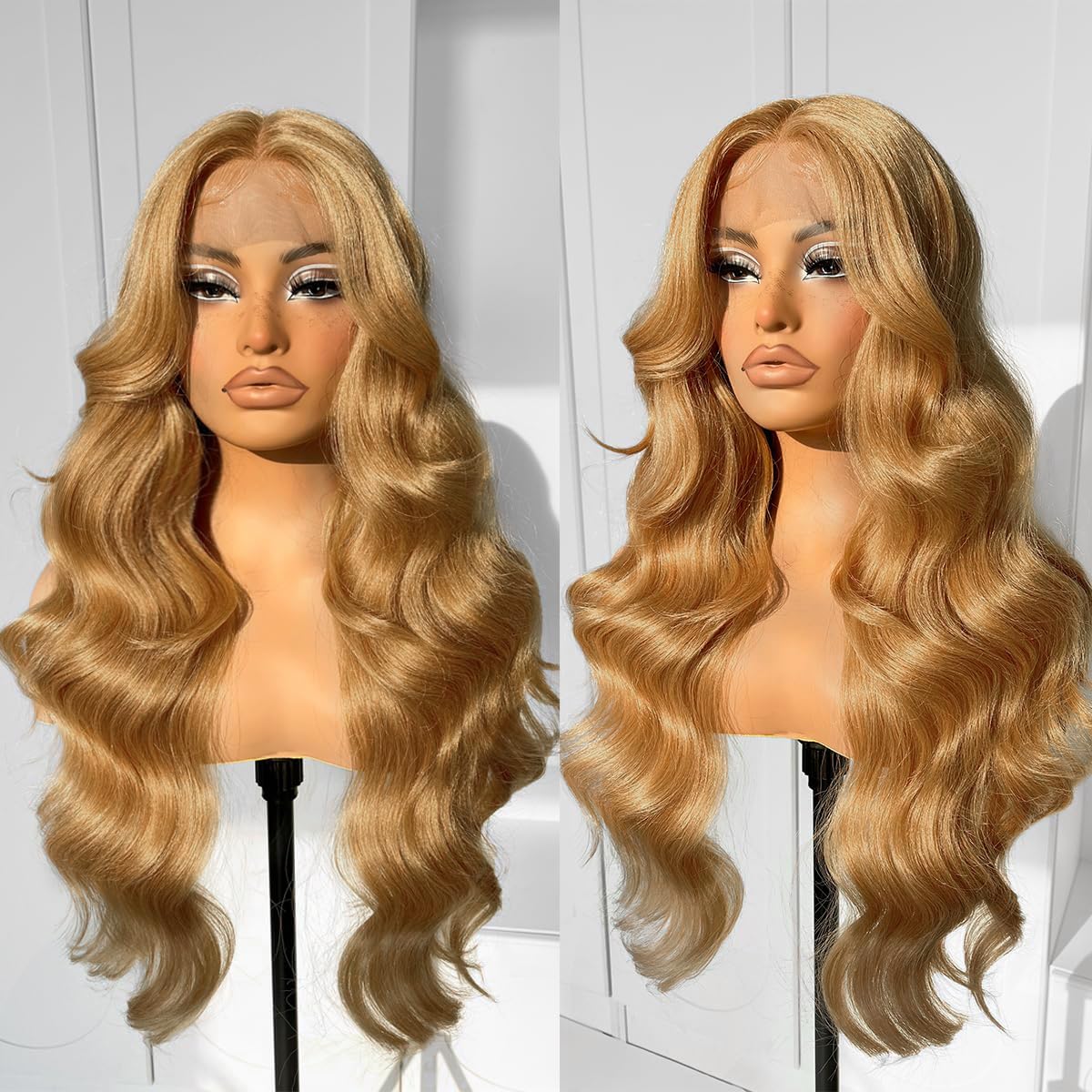 SOSATISFY Body Wave Honey Blonde Wig Human Hair 13x4 Honey Blonde HD Lace Front Wig Human Hair 200% Density 27# Colored Human Hair Wigs Pre Plucked with Baby Hair (20 inch)