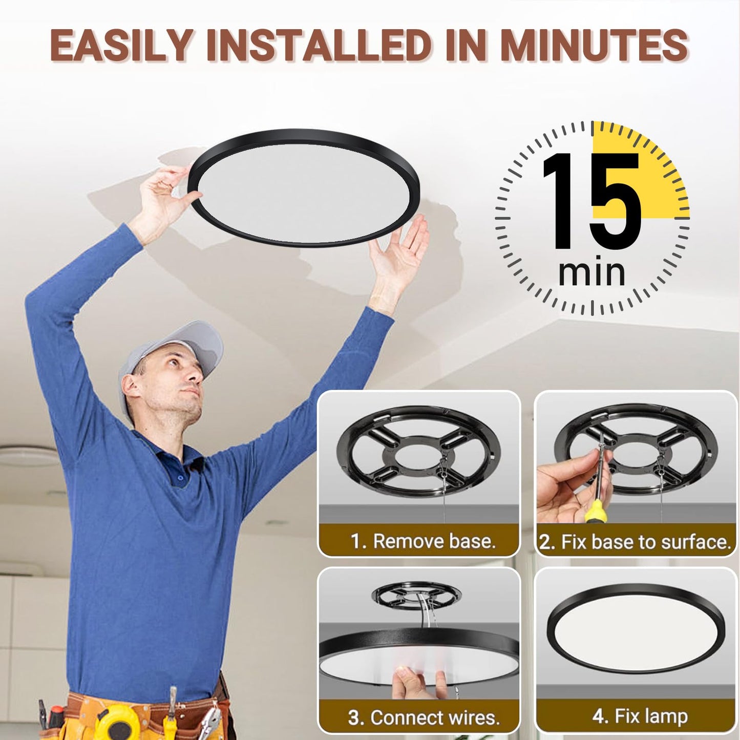 YELIOLED 6 Pack 12 Inch LED Flush Mount Ceiling Light Fixtures, 24W 2640LM 5 CCT Selectable (2700K-6500K), Non Dimmable,Wired Integrated LED Lights for Bedroom Kitchen Hallway Apartment, White
