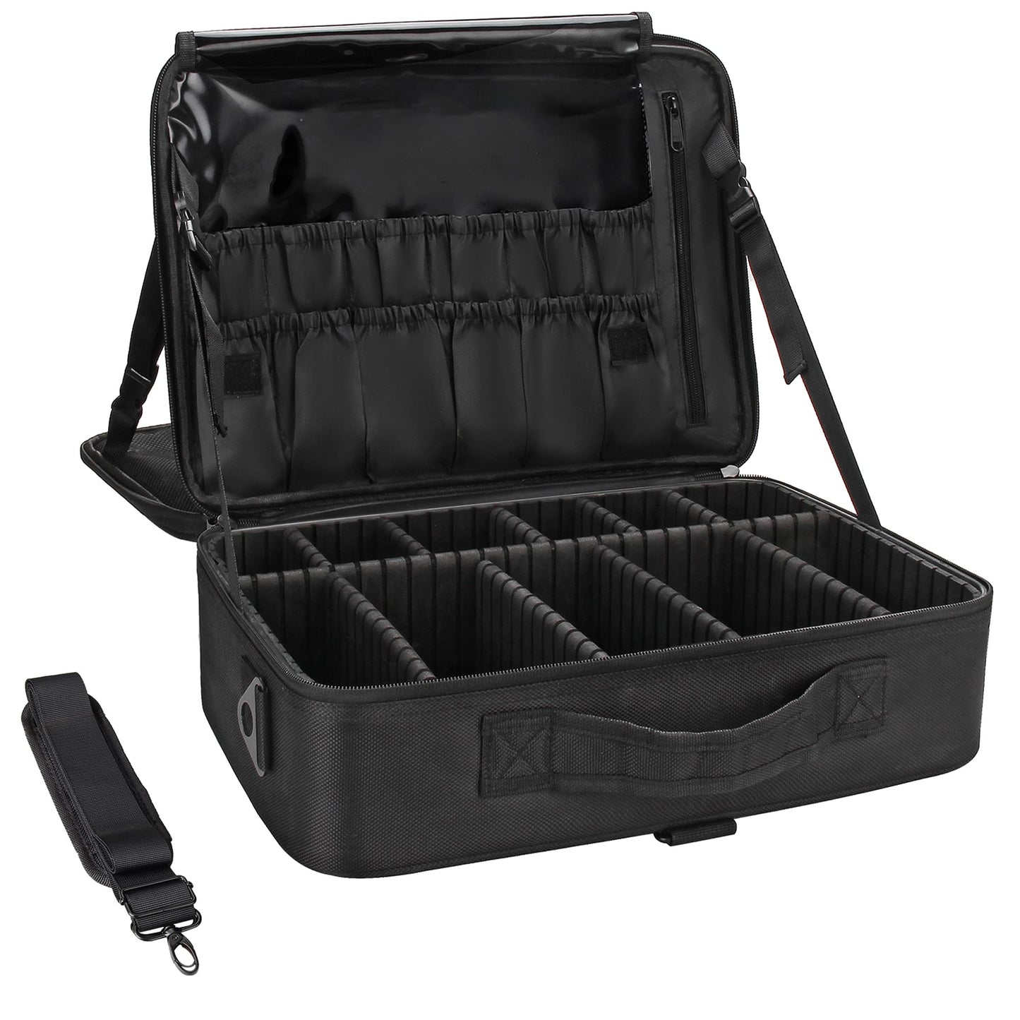 MONSTINA 16.5'' Large Capacity Makeup Case 3 Layers Cosmetic Organizer Brush Bag Barber Train Case Makeup Artist Box for Hair Curler Hair Straightener Brush Set and Cosmetics