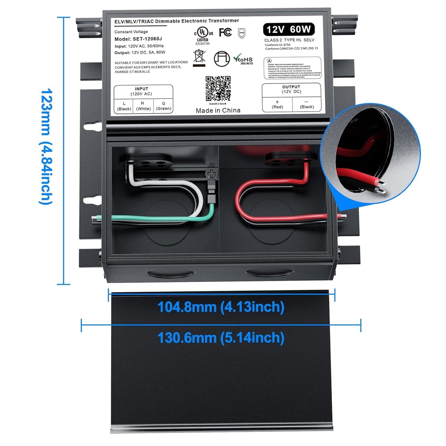 2 Pcs 60W 12V Dimmable LED Driver, Triac/ELV/MLV AC to DC Power Supply for LED Light, Halogen Bulb, LED Transformer Compatible with Lutron & Leviton Dimmer, for Indoor/Outdoor Use