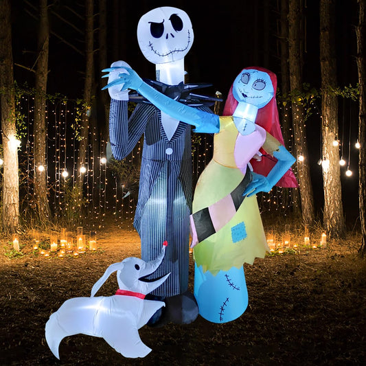 6Ft Inflatable Halloween Outdoor Yard Decoration - Halloween Skeleton Couple and Dog Blow Up Decoration - Built-in LED Lights - Suitable for Garden Lawn Indoor Party Decoration