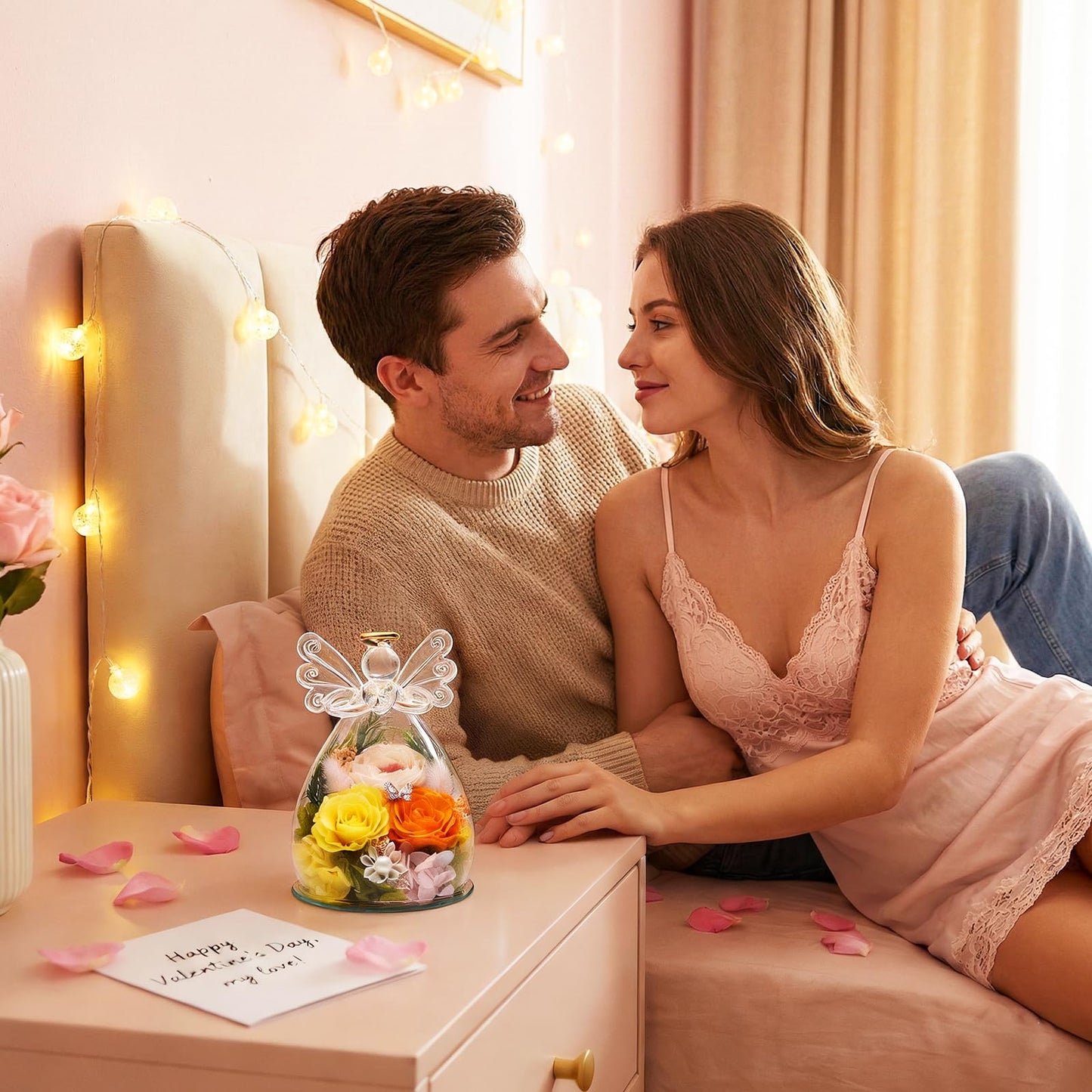 Forever Flower Gifts for Her: Blessed Flowers for Graduation-Daughter Wife Mom Grandma-Preserved Flowers in Glass Angel-Flowers for Delivery Prime on Birthday Anniversary Valentines (Orrange 1)