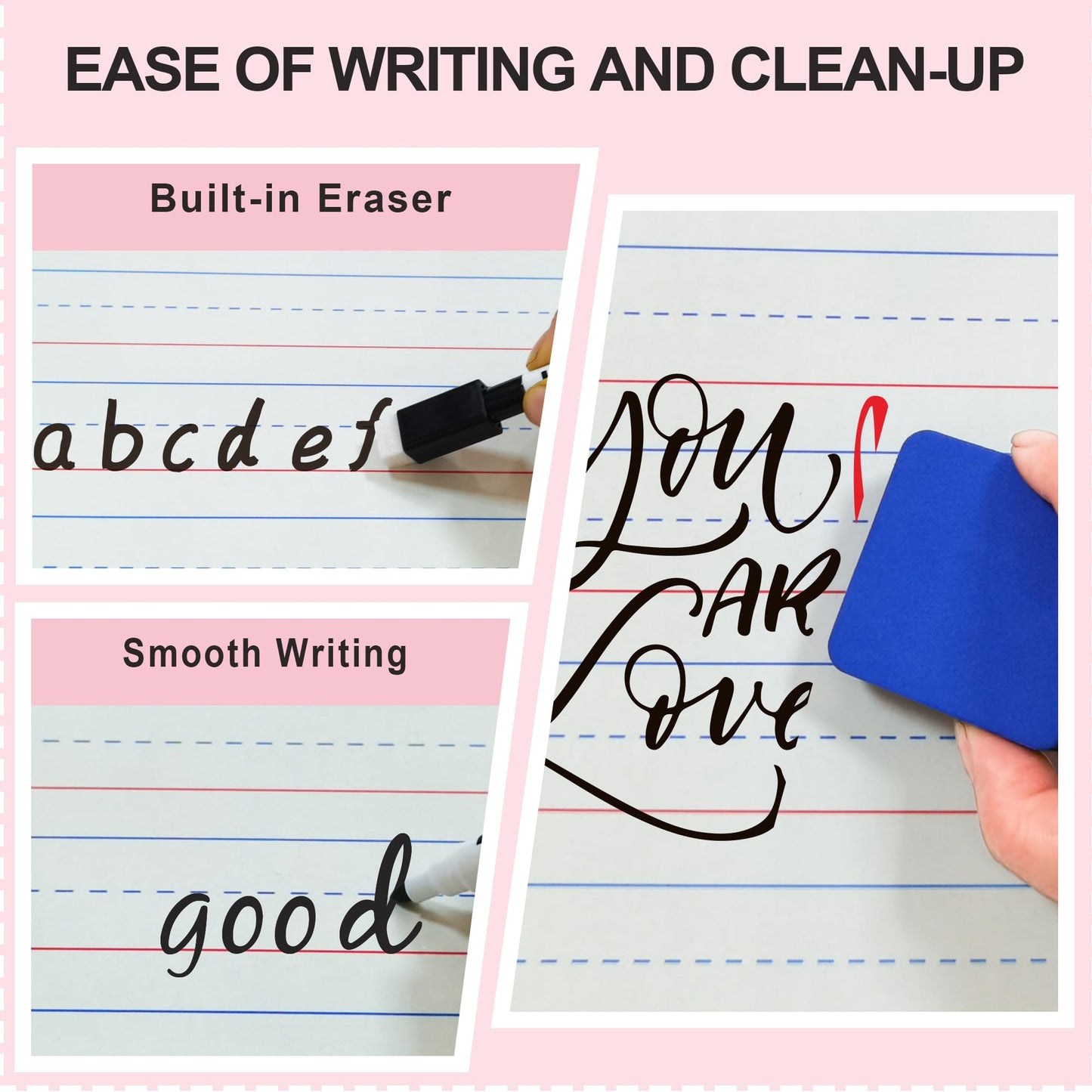 Set of 30 Dry Erase Boards, Double Sided Small Whiteboards with Lines for Kids, Students, Teacher & Classroom Pack, 9"x12" Mini Individual White Boards Lined for Writing with 30 Markers, 30 Erasers