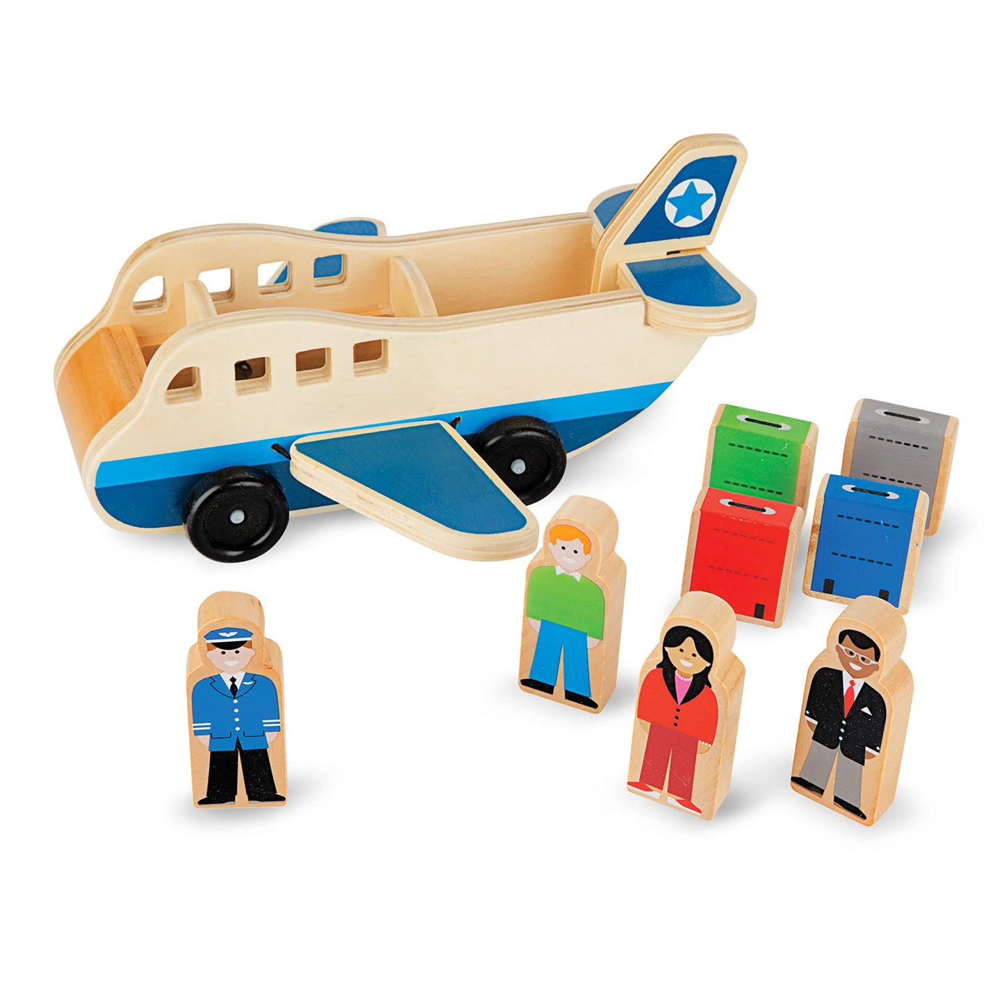 Melissa & Doug Wooden Airplane Play Set with 4 Play Figures and 4 SuitcasesWooden Airplane Toy, Classic Toy for Toddlers for Kids