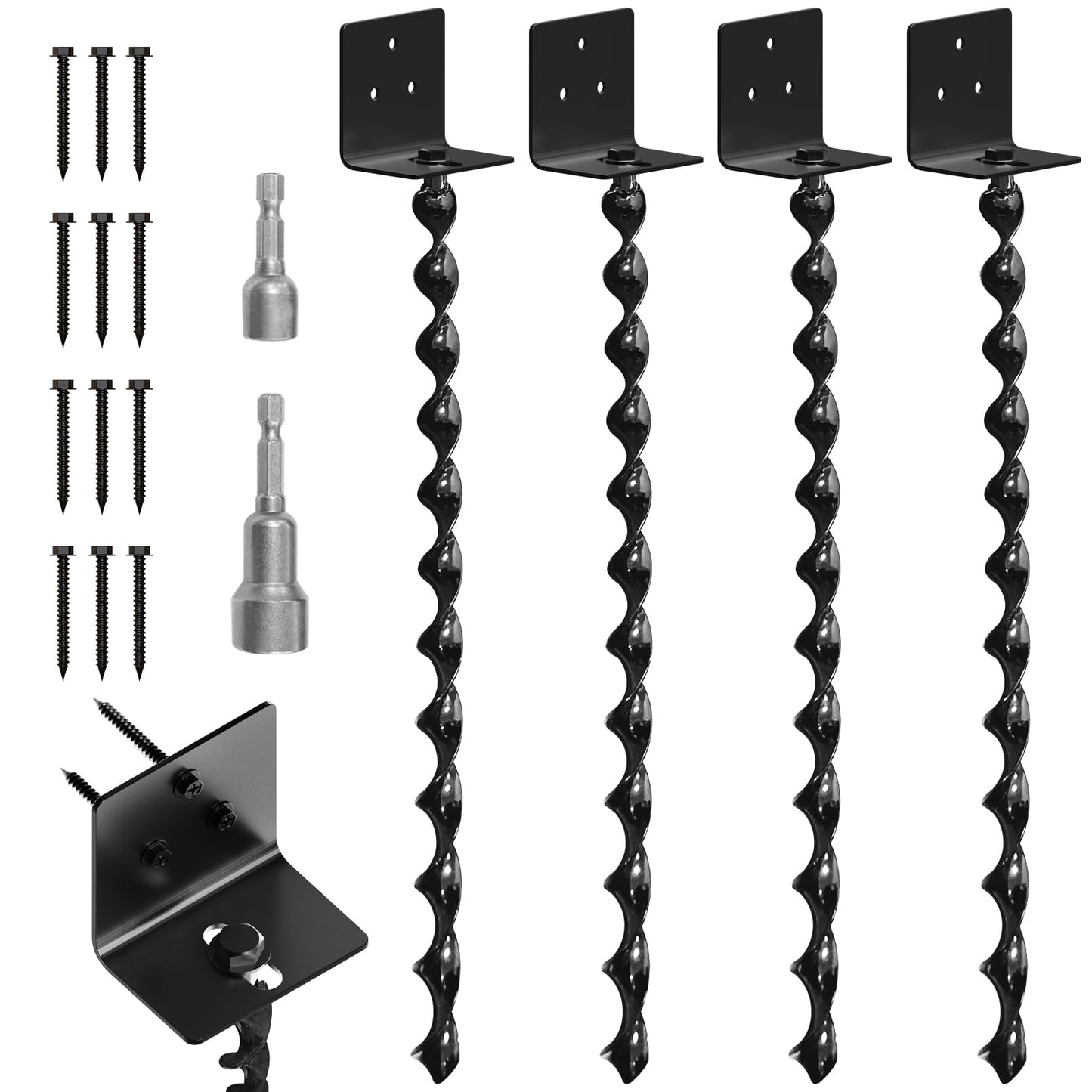 25in Full Spiral Blade Ground Anchor Screw in, Heavy Duty Shed Anchors Kit Mobile Home Anchor for Carports, Gazebo, Storage Sheds (4 Pack)