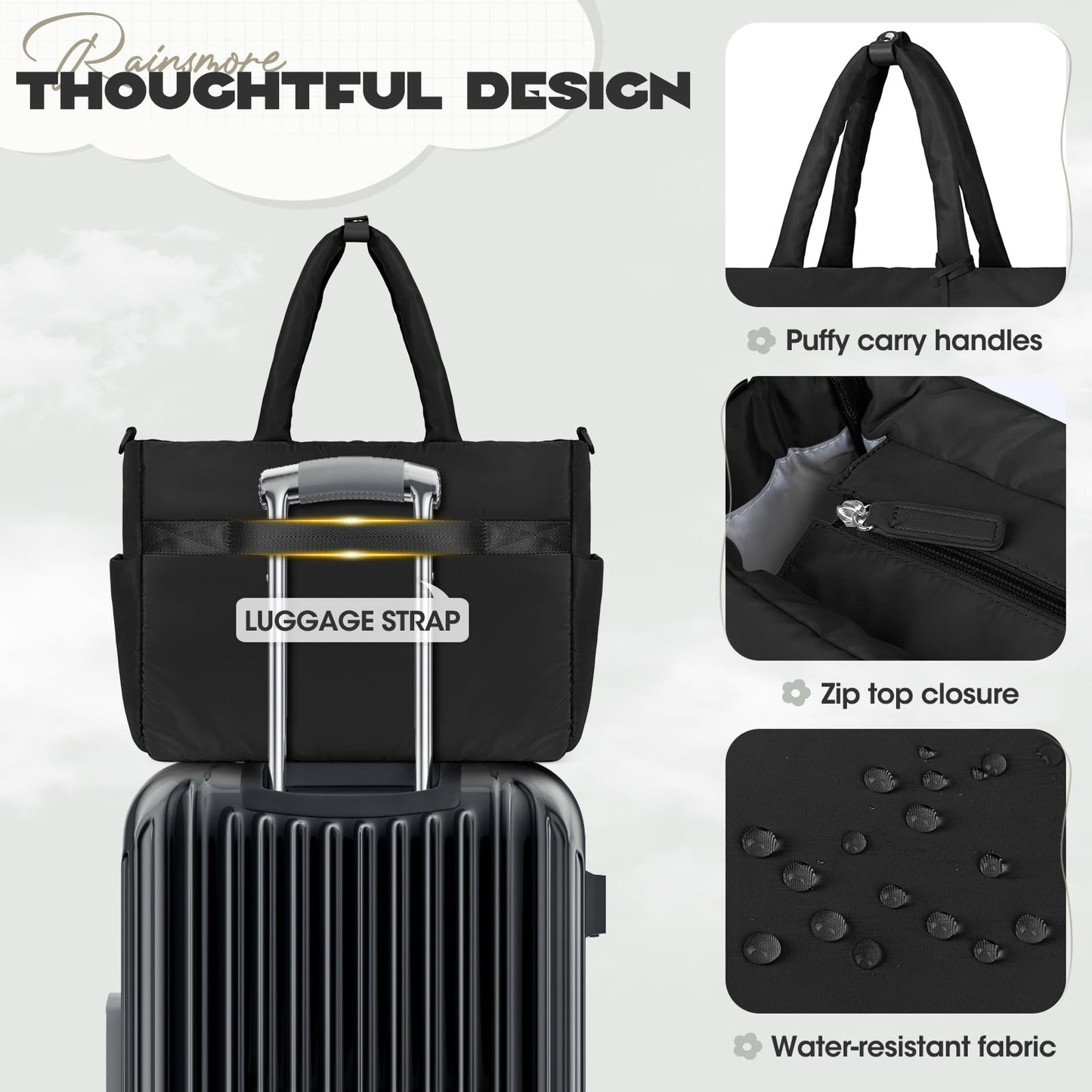 RAINSMORE Laptop Tote Bag for Women 15.6 Inch Lightweight Puffer Tote Bag Work Bag Quilted Travel Tote Bags with Shoulder Strap Large Computer Briefcase Teacher Bag Nurse Bag for Casual Office Travel