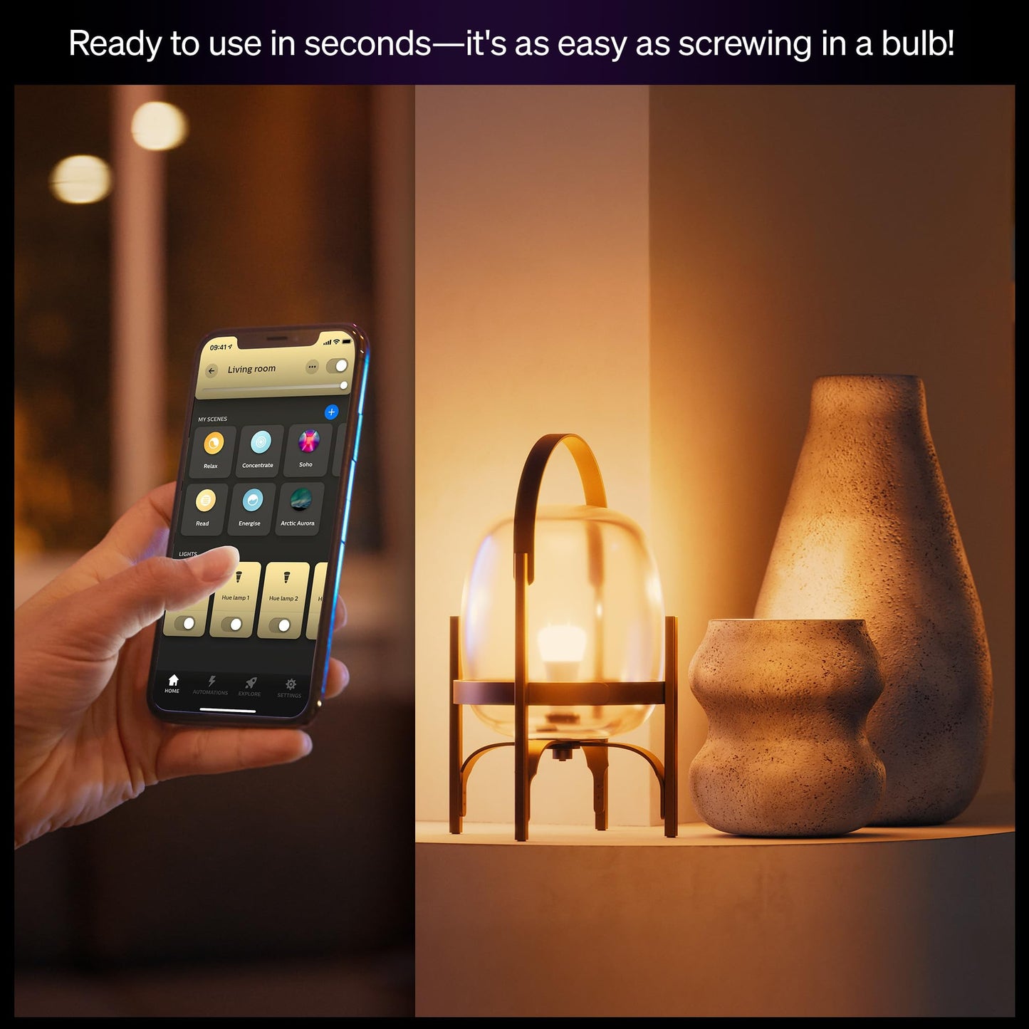 Philips Hue Smart LED A19 Bulb, White Ambiance, E26 Base, 9.5W, Full Spectrum Light 1000K-20000K, 1100 Lumens, Dimmable, Works with Alexa, Google, and Apple Home, 2pk