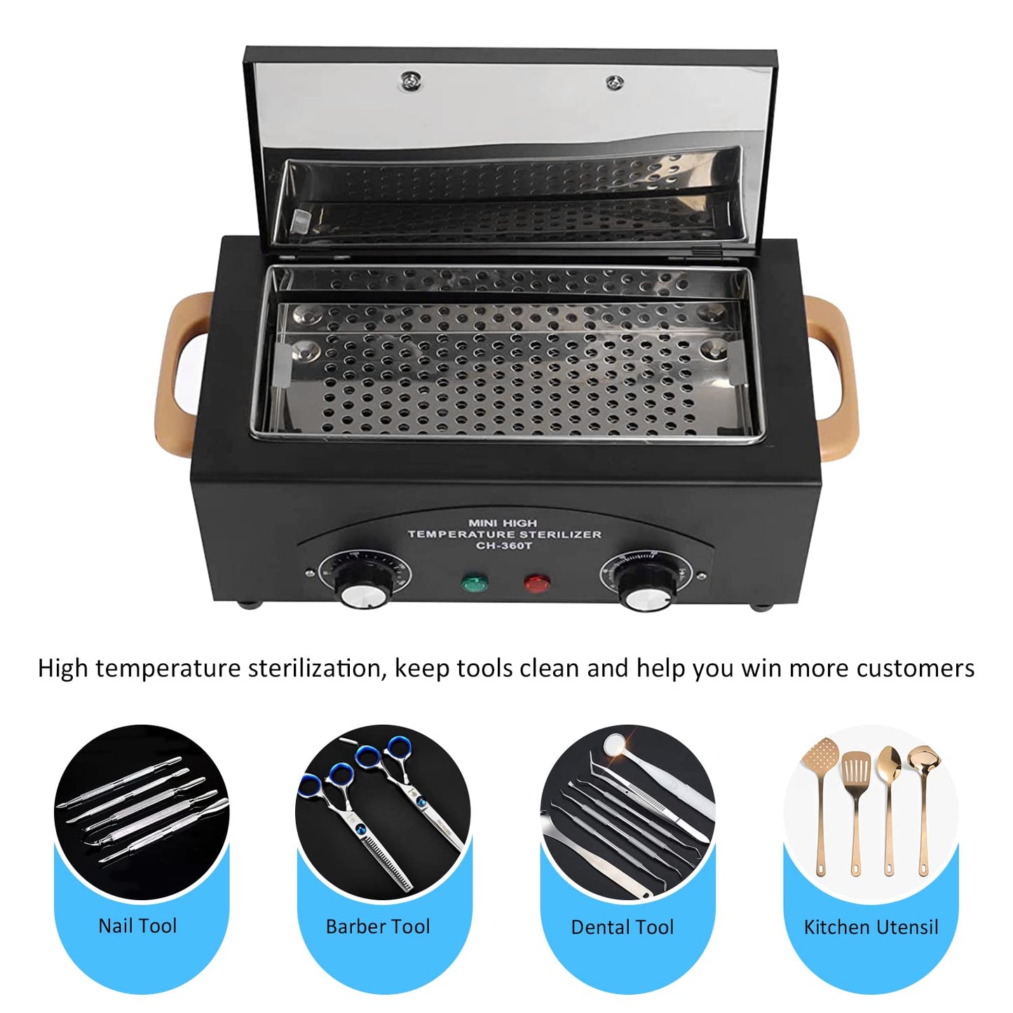 QUTUNI High Temperature Metal Tool Cleaning Box, 1.5L Dry Heat Box with Adjustable Temperature and Time for Nail Barber Tattoo Metal Equipment Cleaning (Black)