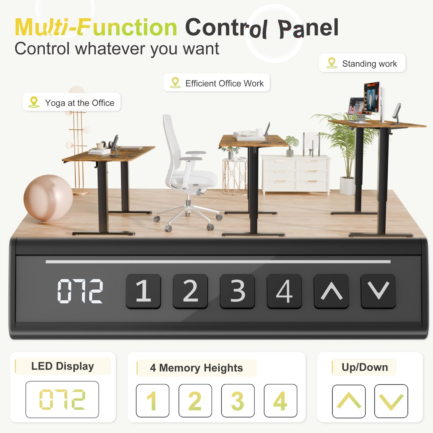 Furmax Electric Standing Desk, 45 x 24 Inches Sit Stand up Desk, Sit Stand Height Adjustable Home Office Desk with 4 Height Position Memory - with Splice Board (Rustic Brown, 45)